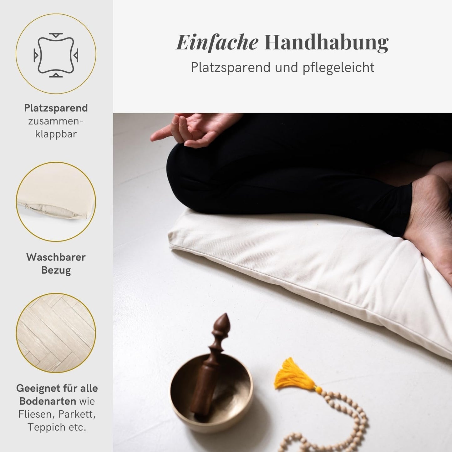 Meditationsmatte Zabuton Comfort, 7 cm / Naturweiss