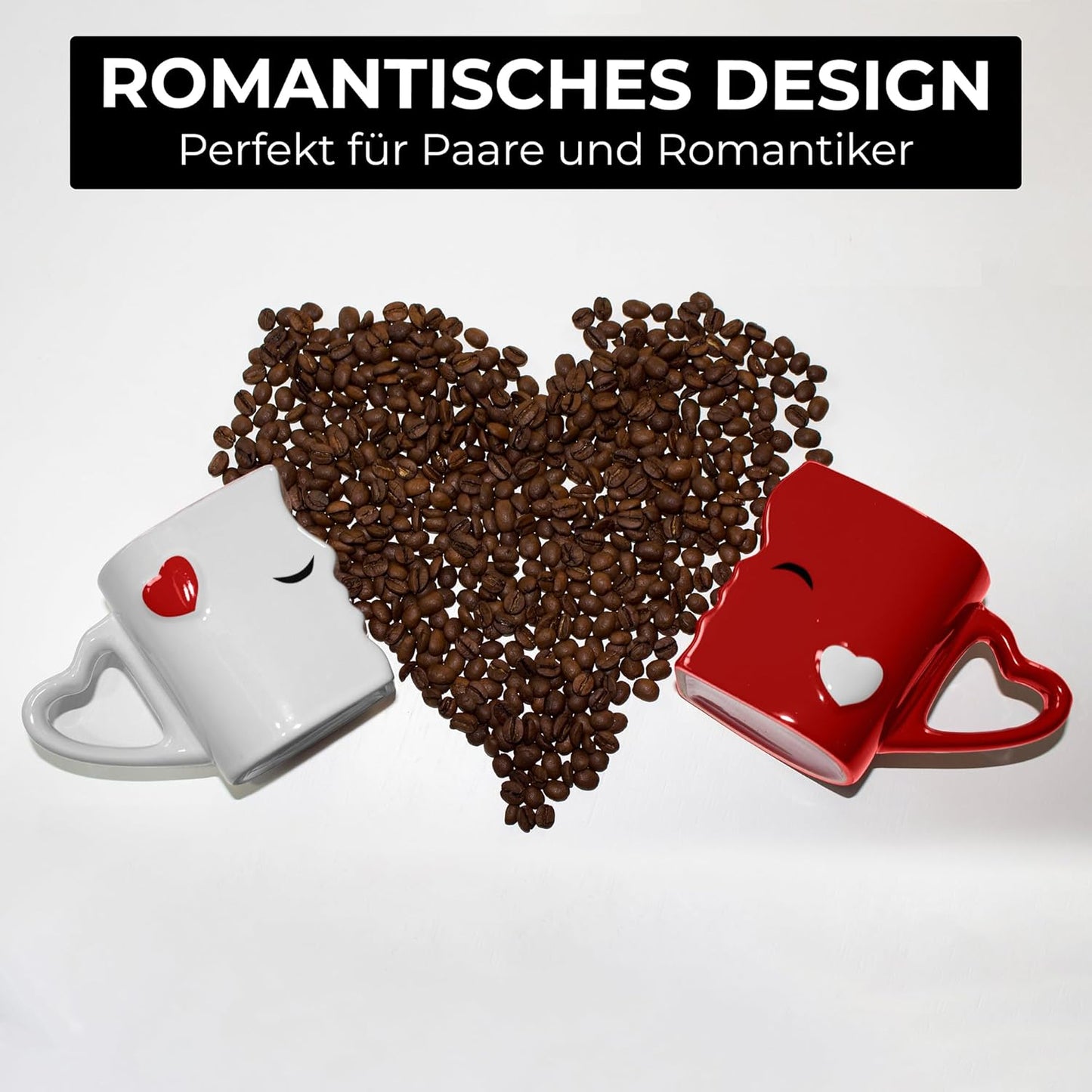 Küssende Tassen Set für Hochzeiten & Geschenke, Rot