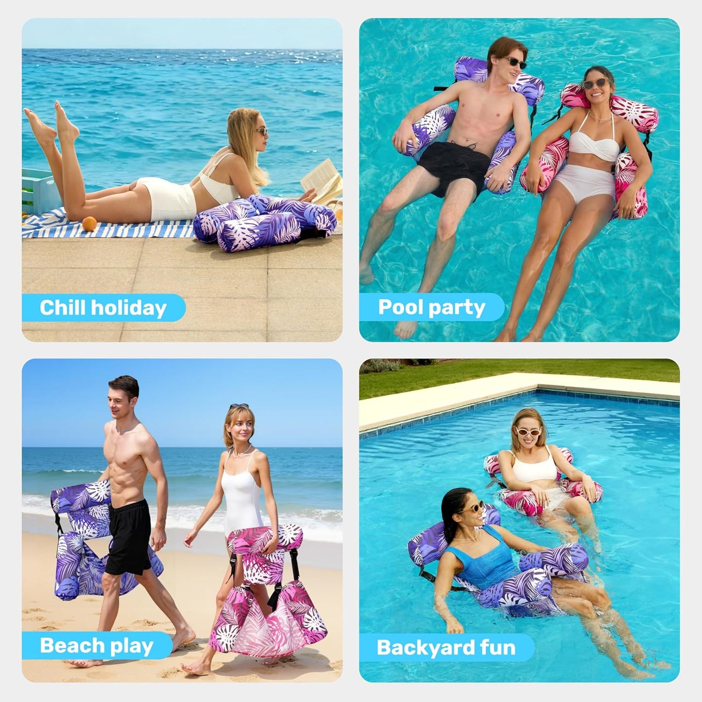 2er-Set Aufblasbare Pool-Schwimmsitze, Lila, Rosa