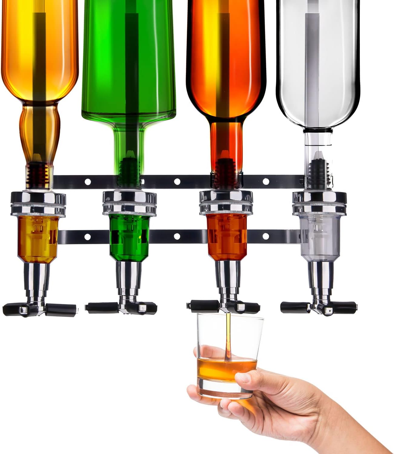Wandmontage Flaschenhalter mit 4-fach Dosierer, 4-fach Halterung Wandmontage