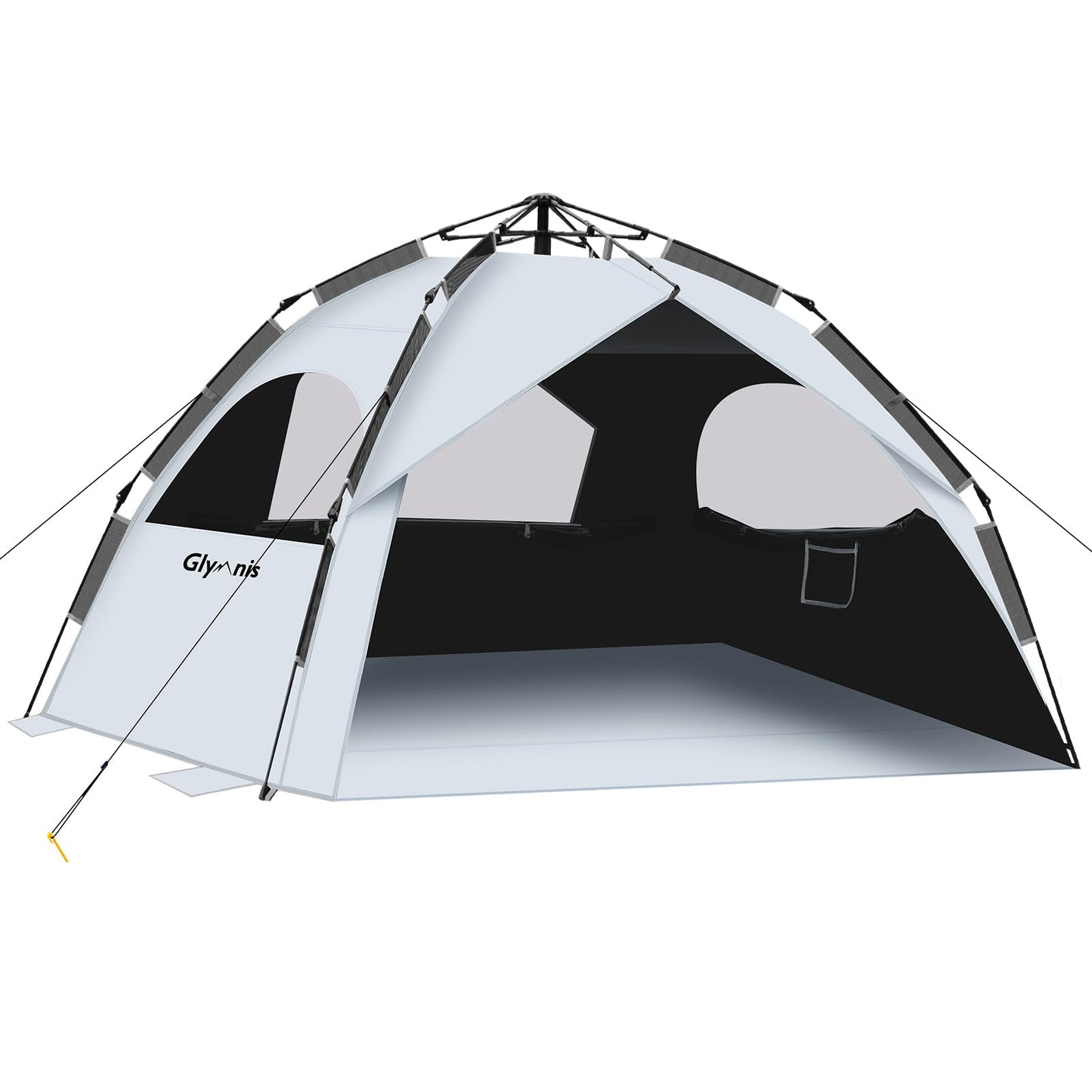Strandmuschel Quick-Up Zelt mit UV-Schutz 50+, Silber mit schwarzem Vinyl