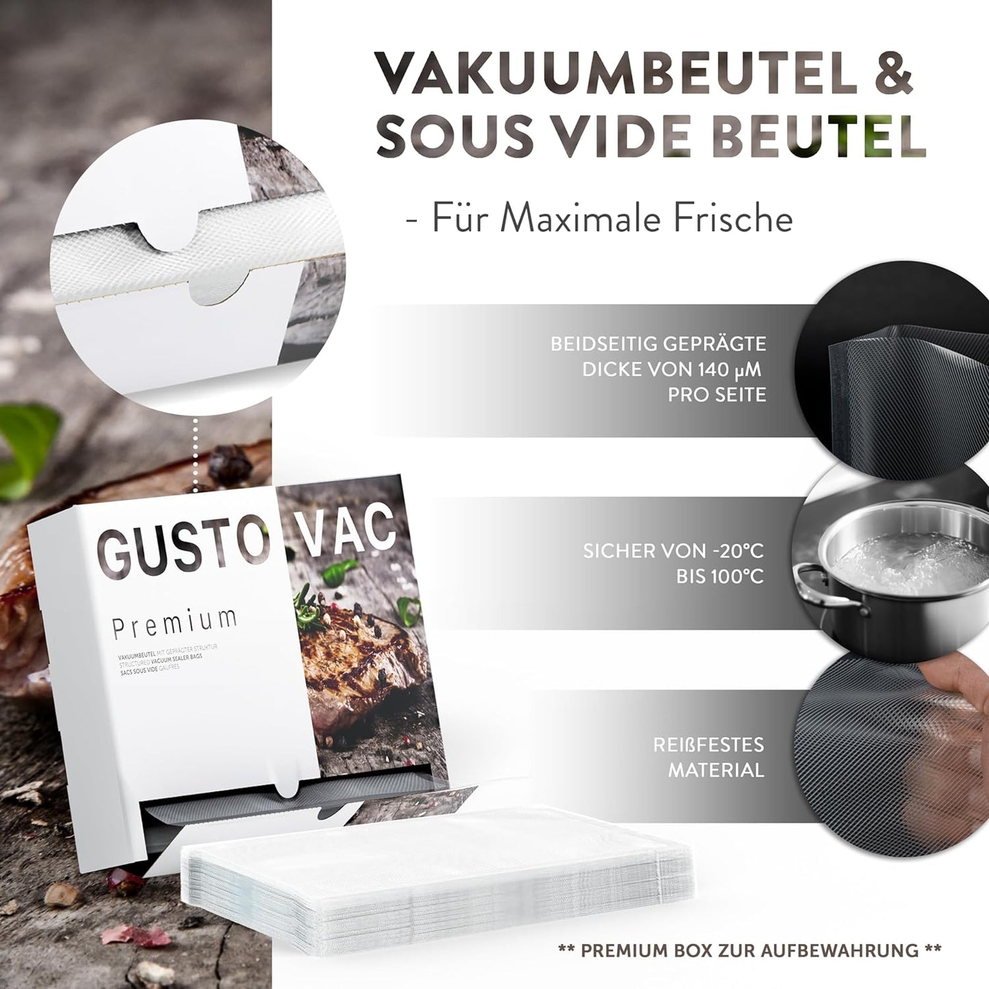 Premium Vakuumbeutel, Vakuumbeutel, 20x30cm - 100 Beutel