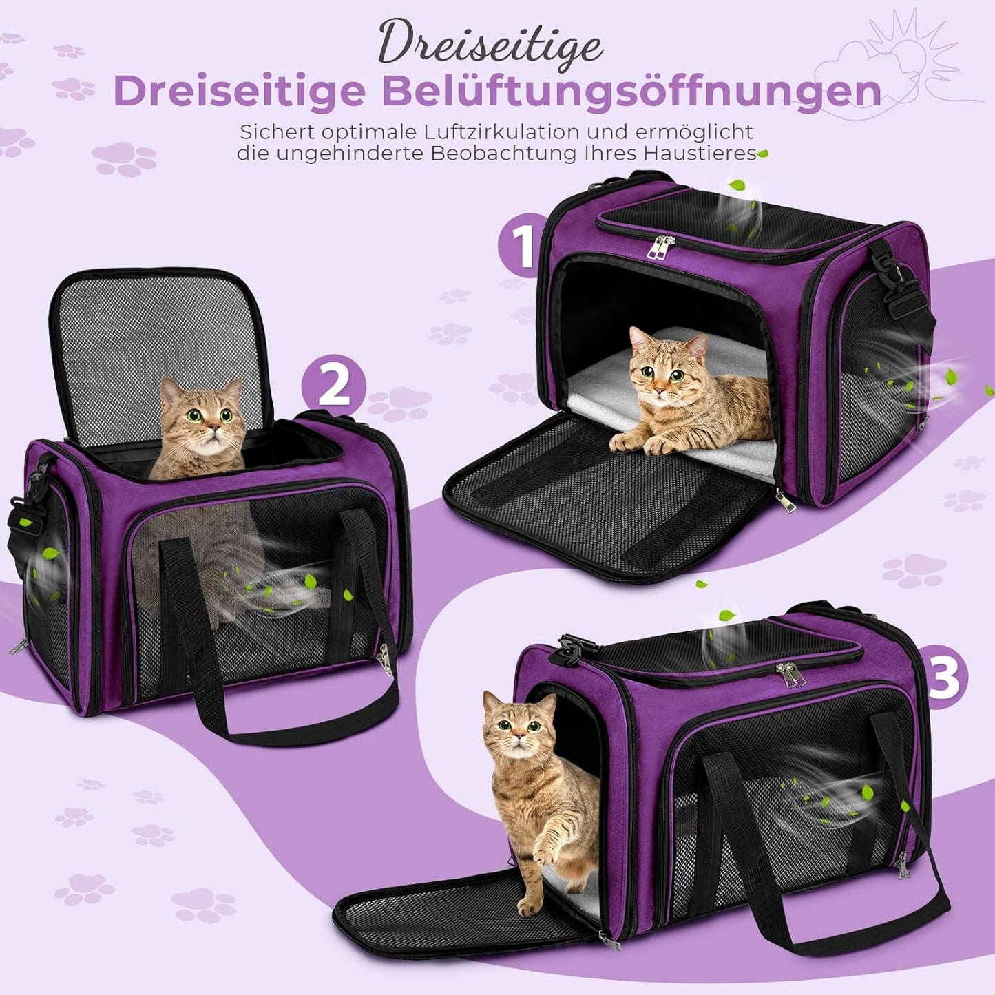 Faltbare Haustier-Transporttasche, 43 x 28 x 28cm Lila