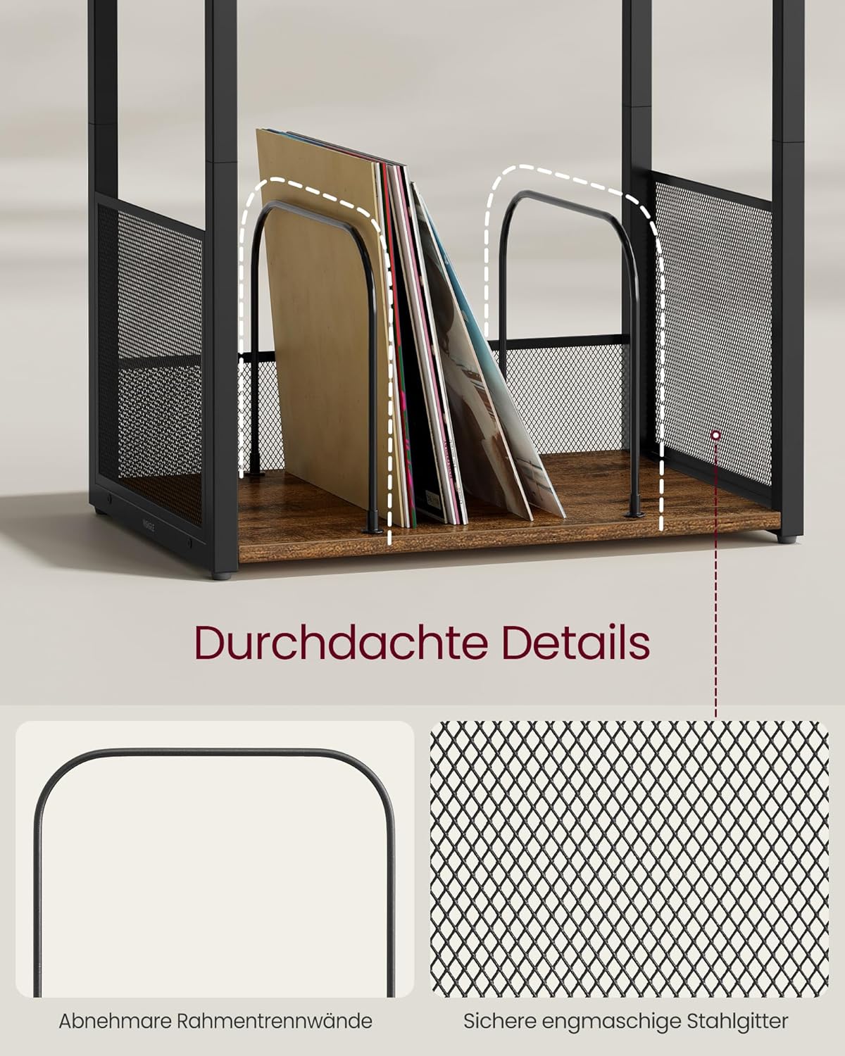 Plattenspieler-Ständer mit Schallplatten-Aufbewahrung, Vintagebraun Standardversion