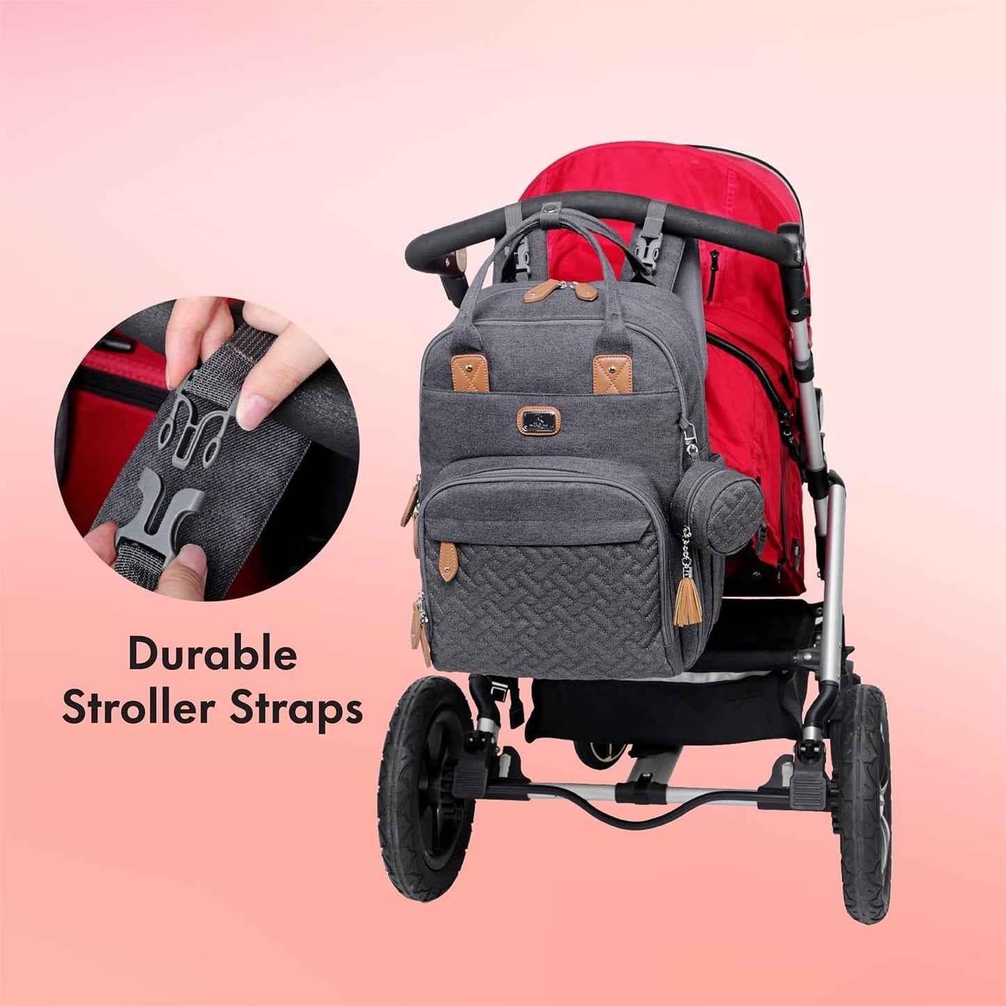 Wickeltasche Rucksack mit Wickelauflage und Zubehör, Dunkelgrau