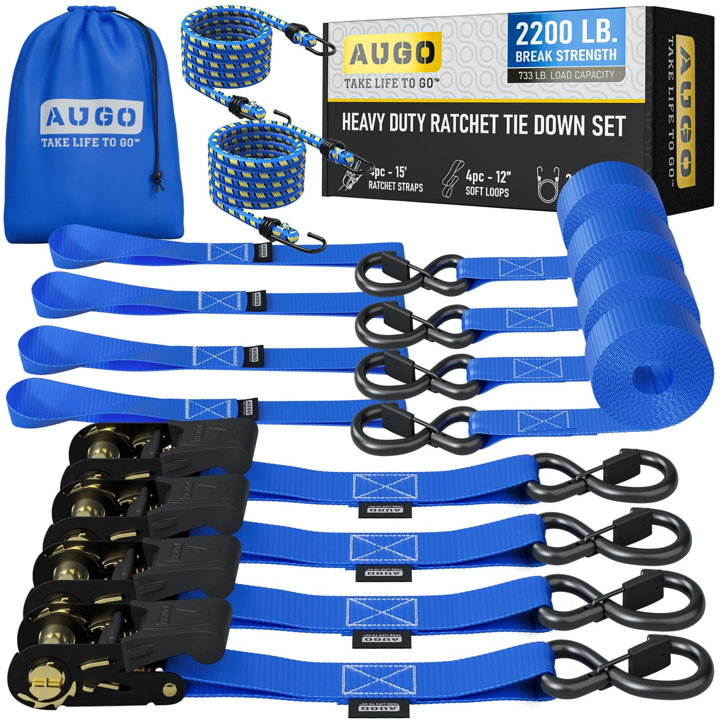 Spanngurte mit Ratsche-Set, 1000 kg, Blue 4 Pack - 1000 KG