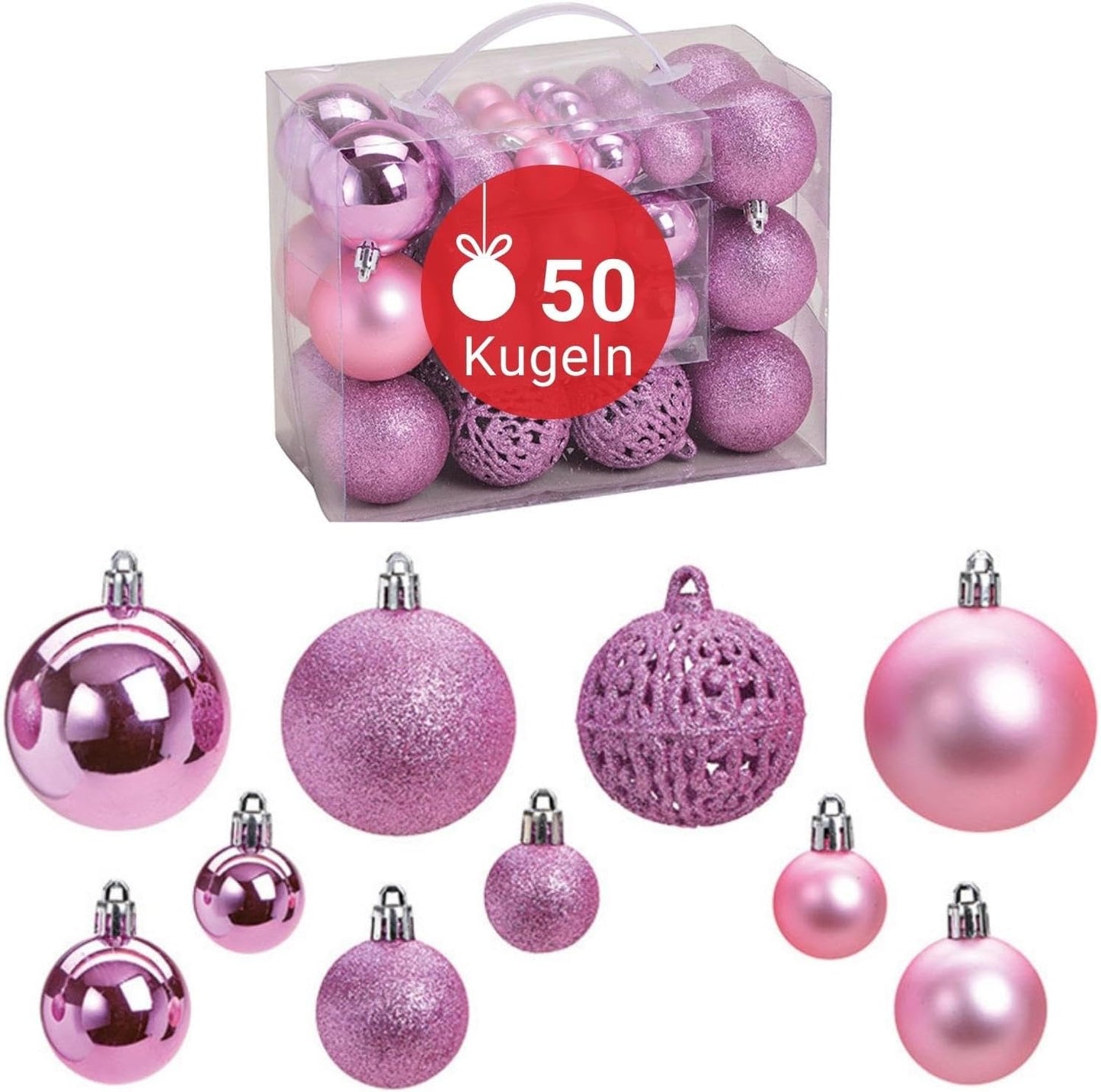 Weihnachtskugeln-Set, 50, Rosa