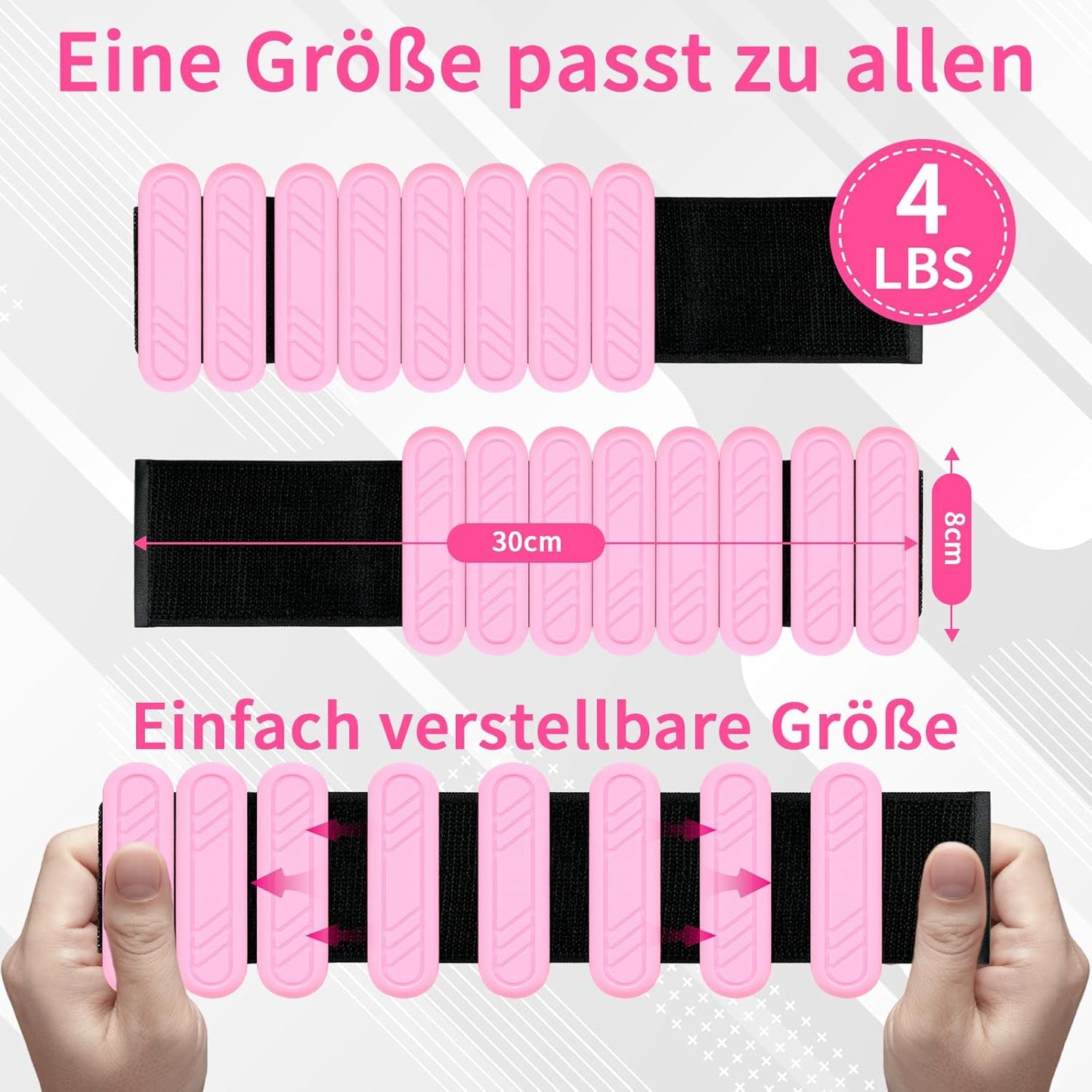 Verstellbare Gewichtsmanschetten, Rosa 2kg （2*1 kg)