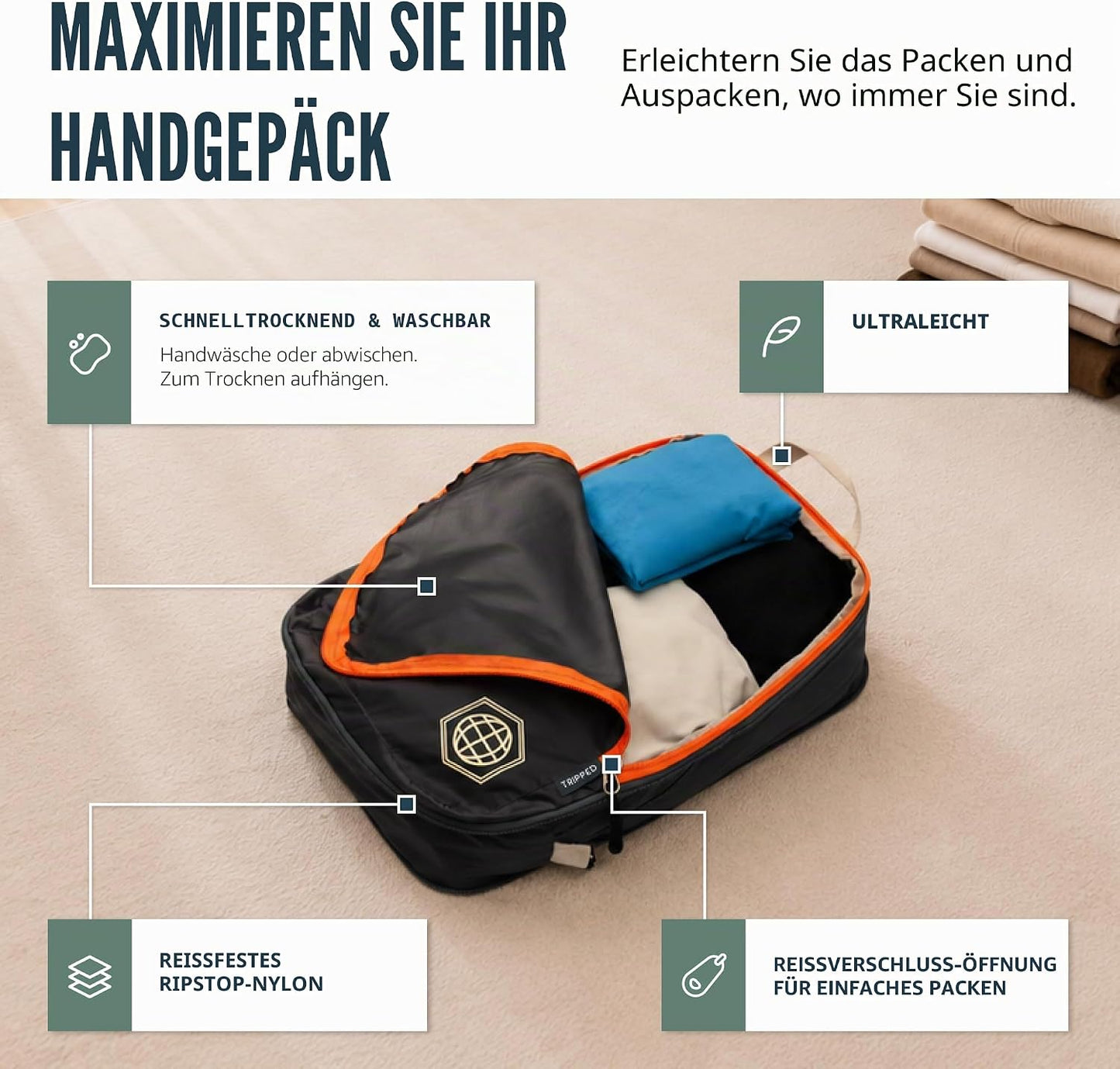 Reise-Kompressionswürfel-Set, Grau 6Piece