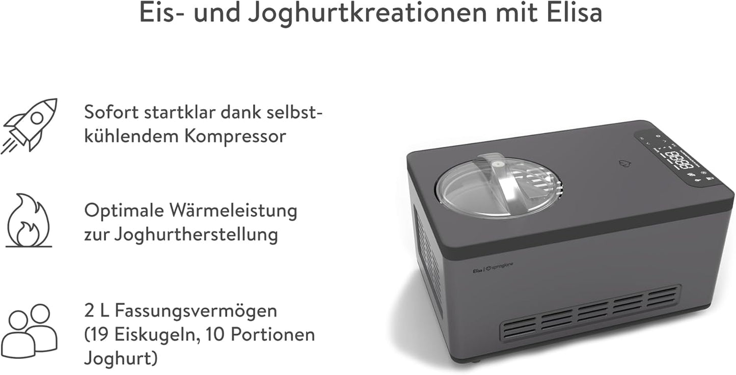 Eismaschine & Joghurtbereiter Elisa mit Kompressor, Elisa Anthrazit Eismaschine