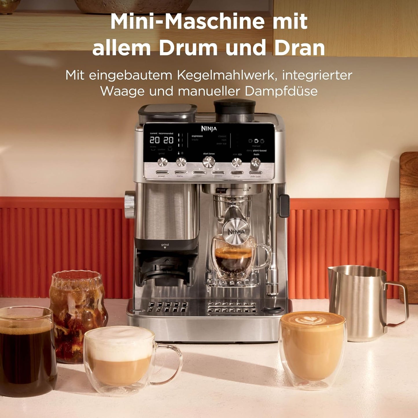 Luxe Café Mini 2-in-1-Espresso- und Filterkaffeevollautomat ES351EU, 350g Abnehmbarer Bohnenbehälter