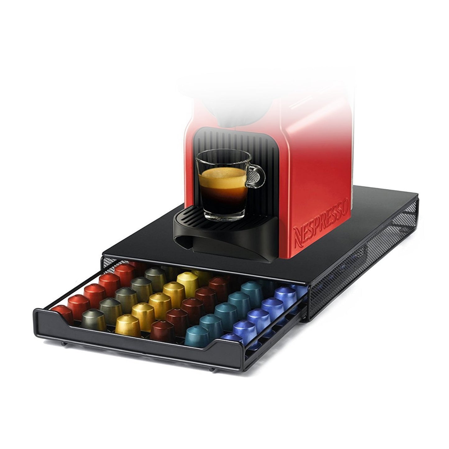 Kaffeekapsel-Schubladenbox für Nespresso, 60 Stück, Rot/Ausflug, Einfarbig (Getaway Solids)