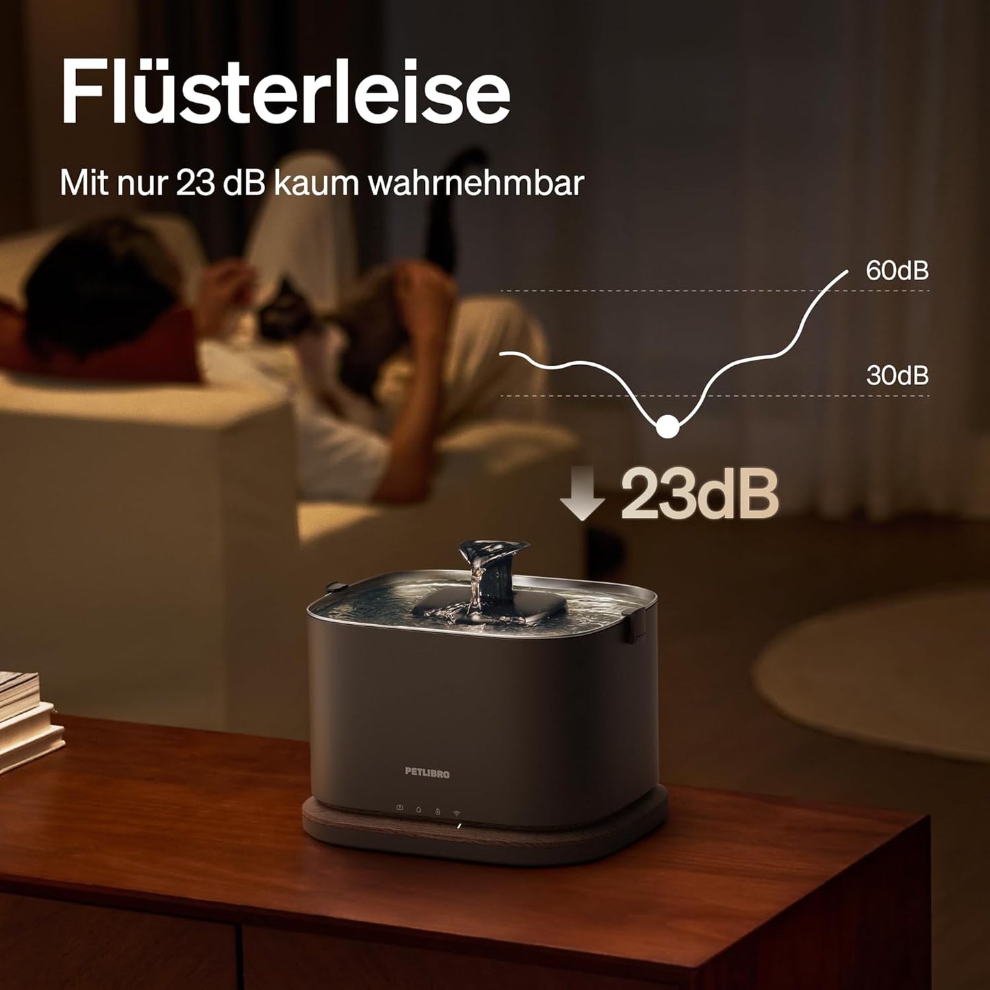 Kabelloser Katzenbrunnen mit App-Überwachung, Schwarz 3L