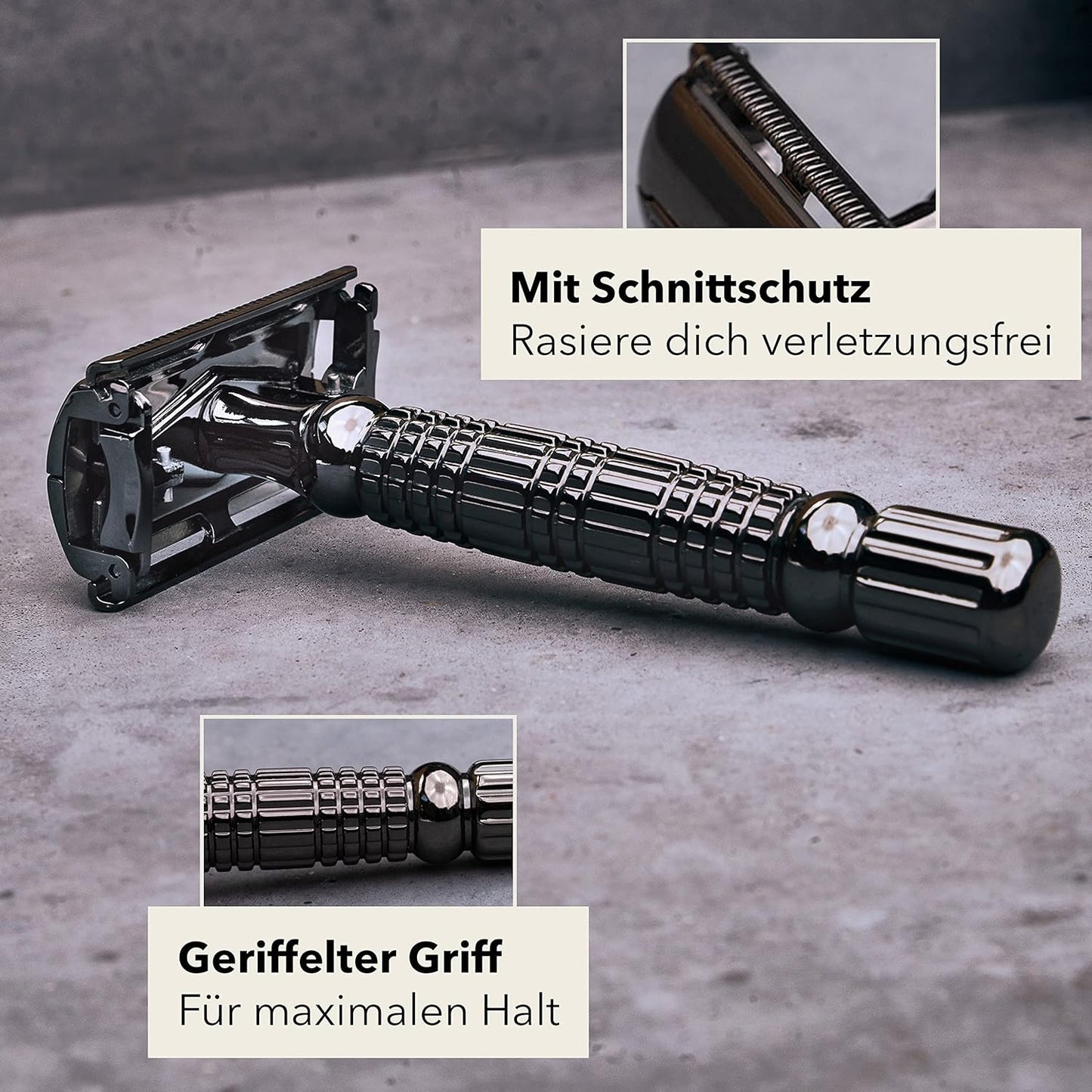 Premium Rasierhobel Set, Schwarz - Schwarz
