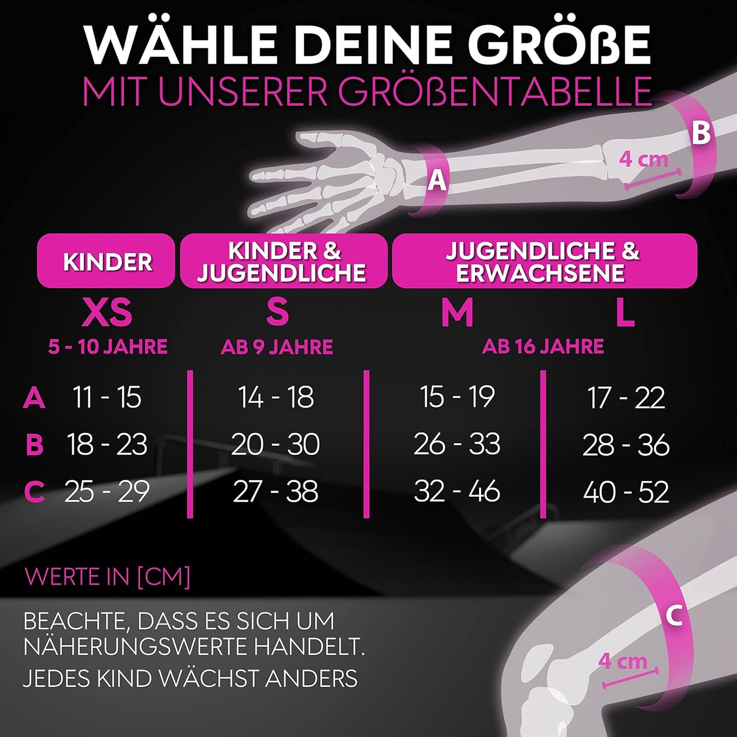 6-teiliges Skate Protektoren-Set, M - Jugendliche & Erwachsene PINK SCHWARZ