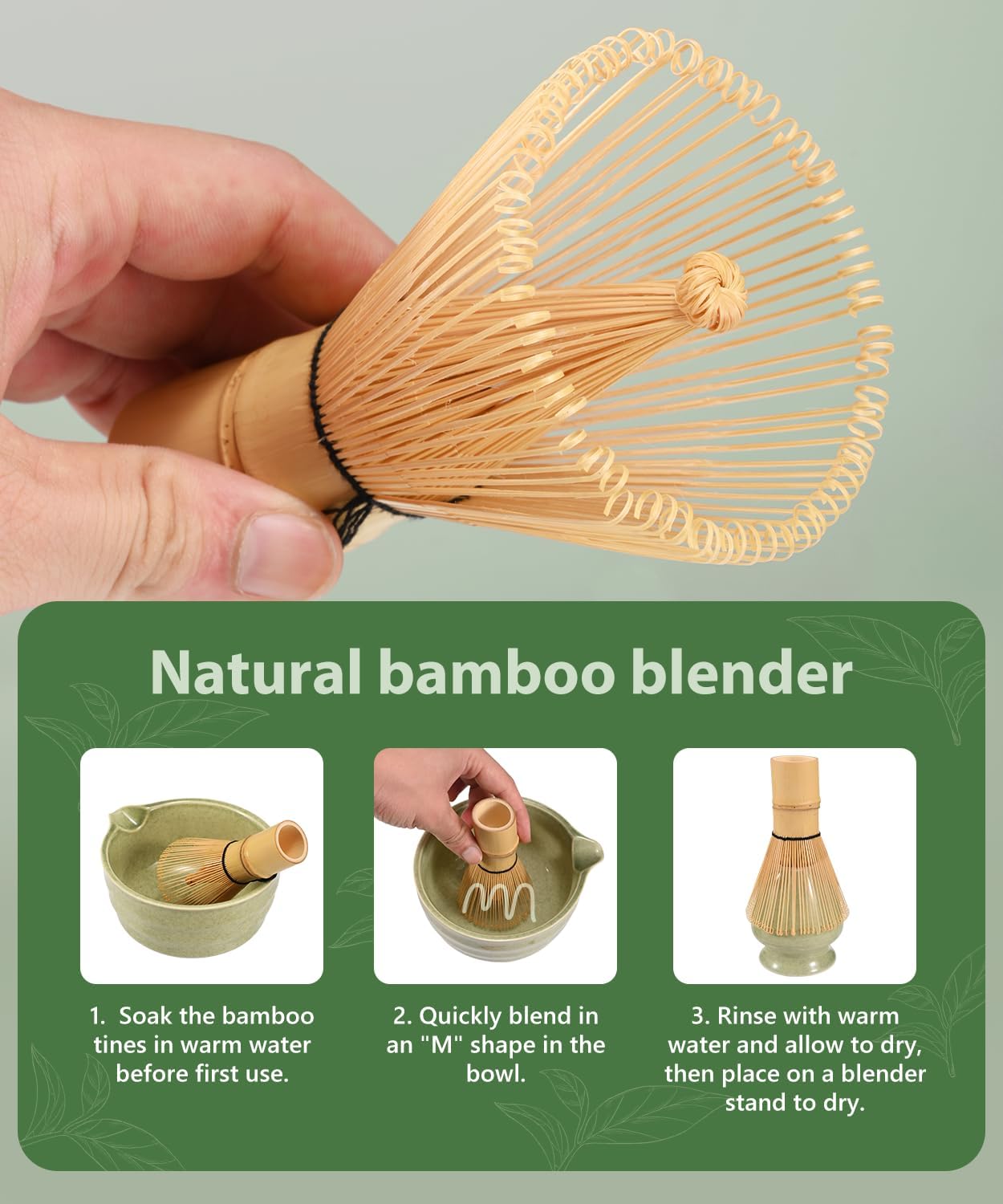 6-teiliges Matcha Tee Set mit Besen und Schale, Grün