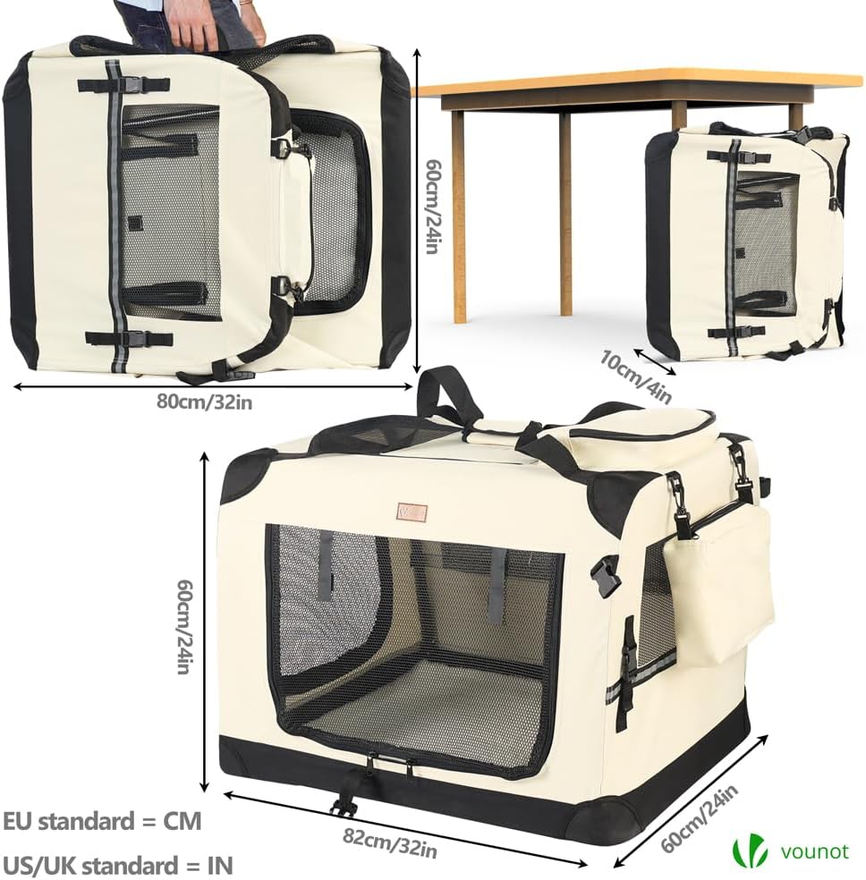 Faltbare Transportbox für Hunde und Katzen, L 82 x B 60 x H 60 cm Beige