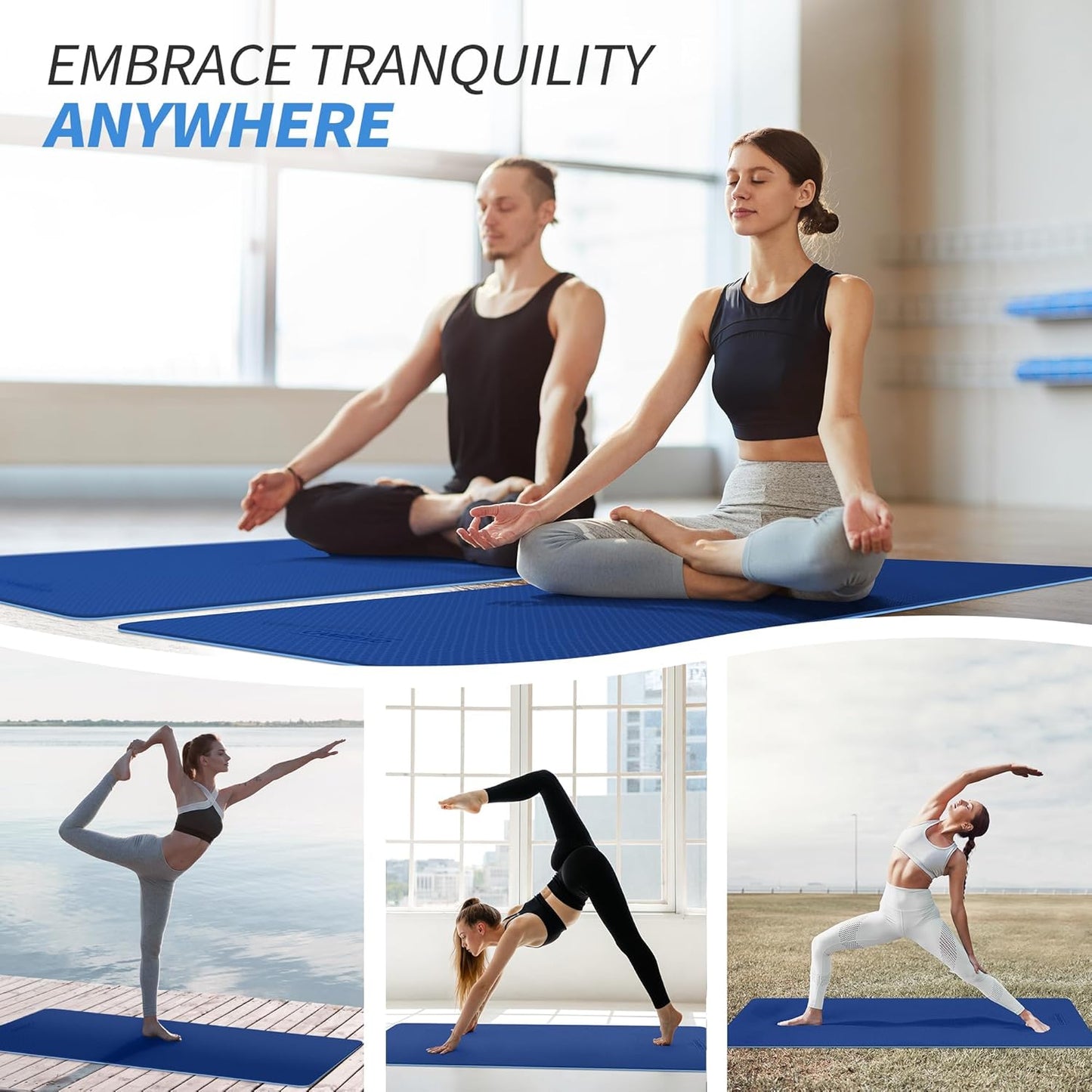 Yoga- und Pilatesmatte 8mm mit Tragegurt, Blau 183cm x 61cm x8mm