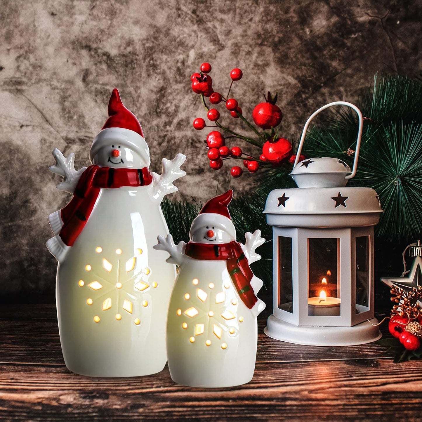 2-teiliges LED-Schneemann Weihnachtsfiguren-Set mit Timer, 02 Stück - Schneemann - Timer