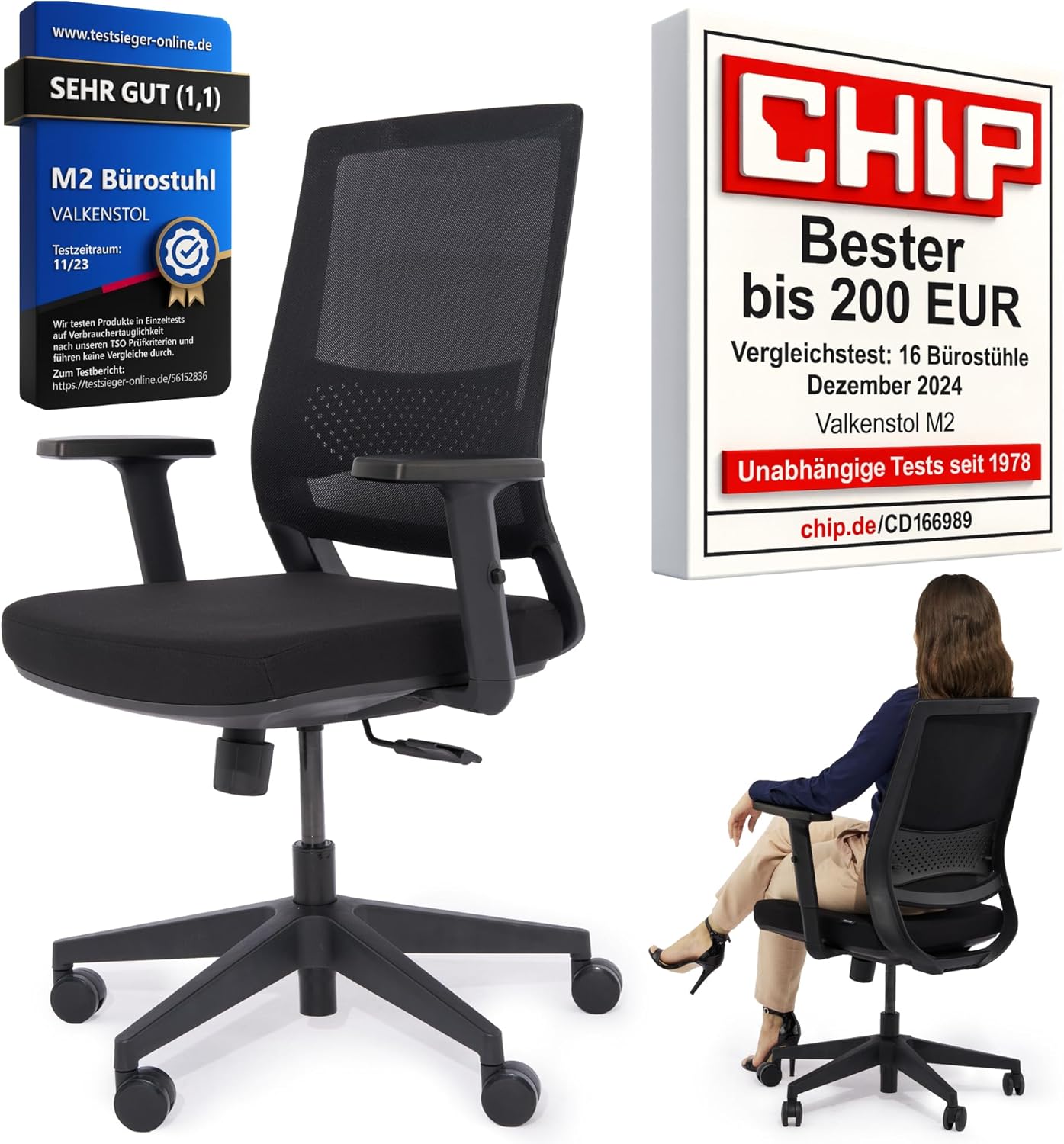 Ergonomischer Bürostuhl M2, M2 Armstütze (Schwarz)