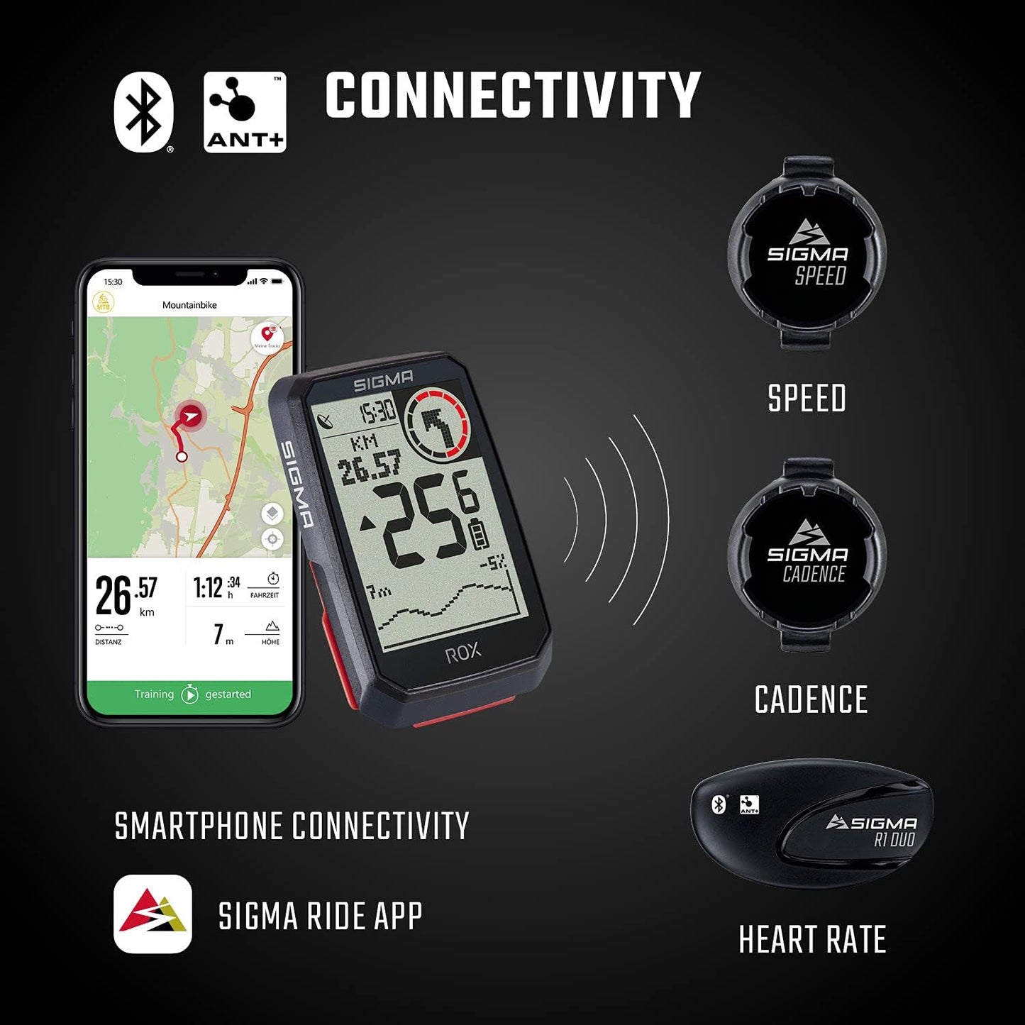 ROX 4.0 Fahrradcomputer mit Vorbauhalterung, Schwarz, Basic