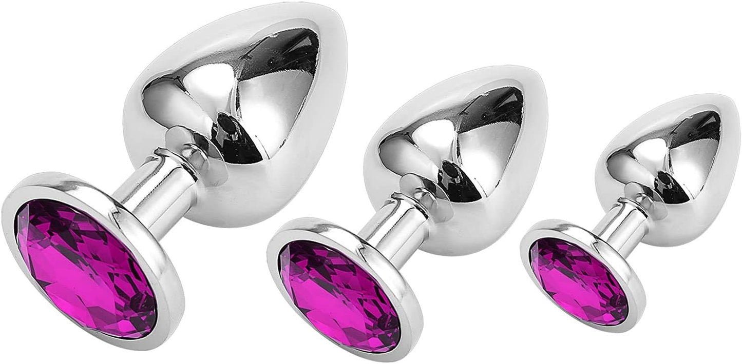 3-teiliges Analplug Set mit Kristall, Dunkellila