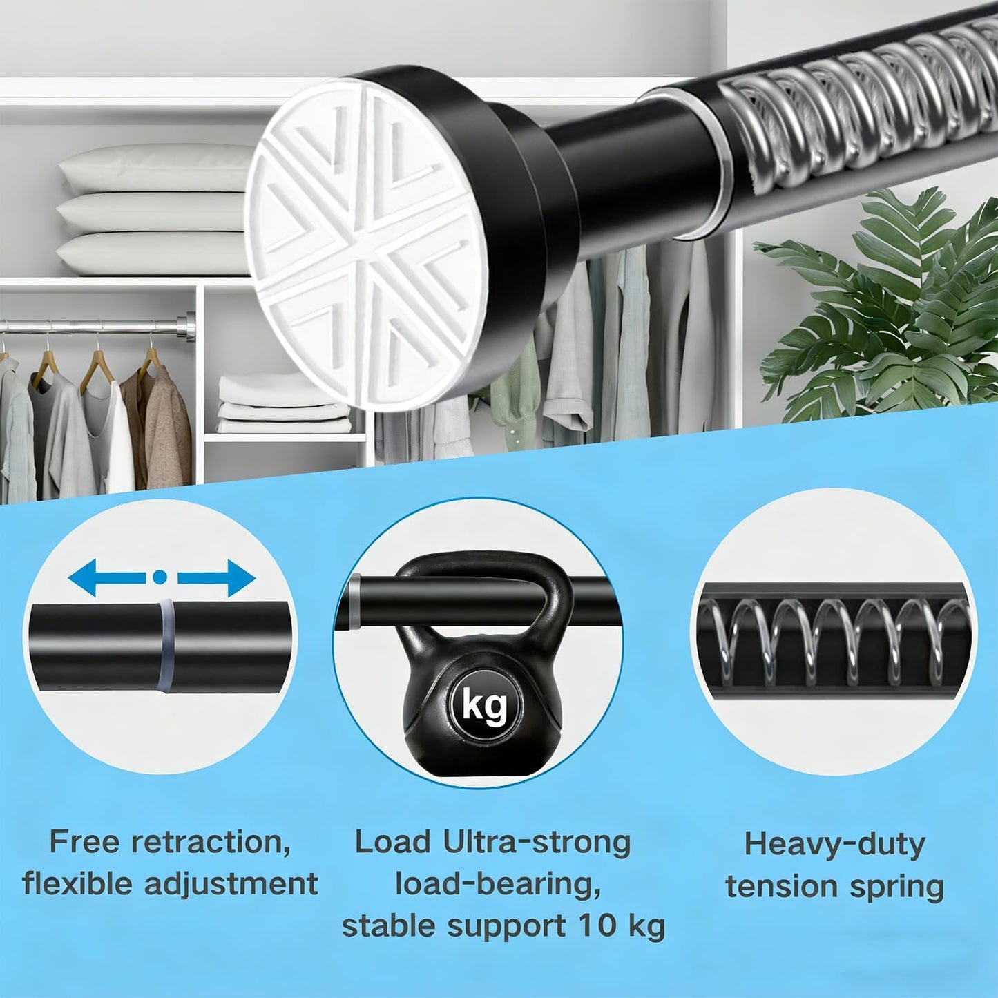 Teleskop-Duschvorhangstange ohne Bohren, Weiss 69-90CM