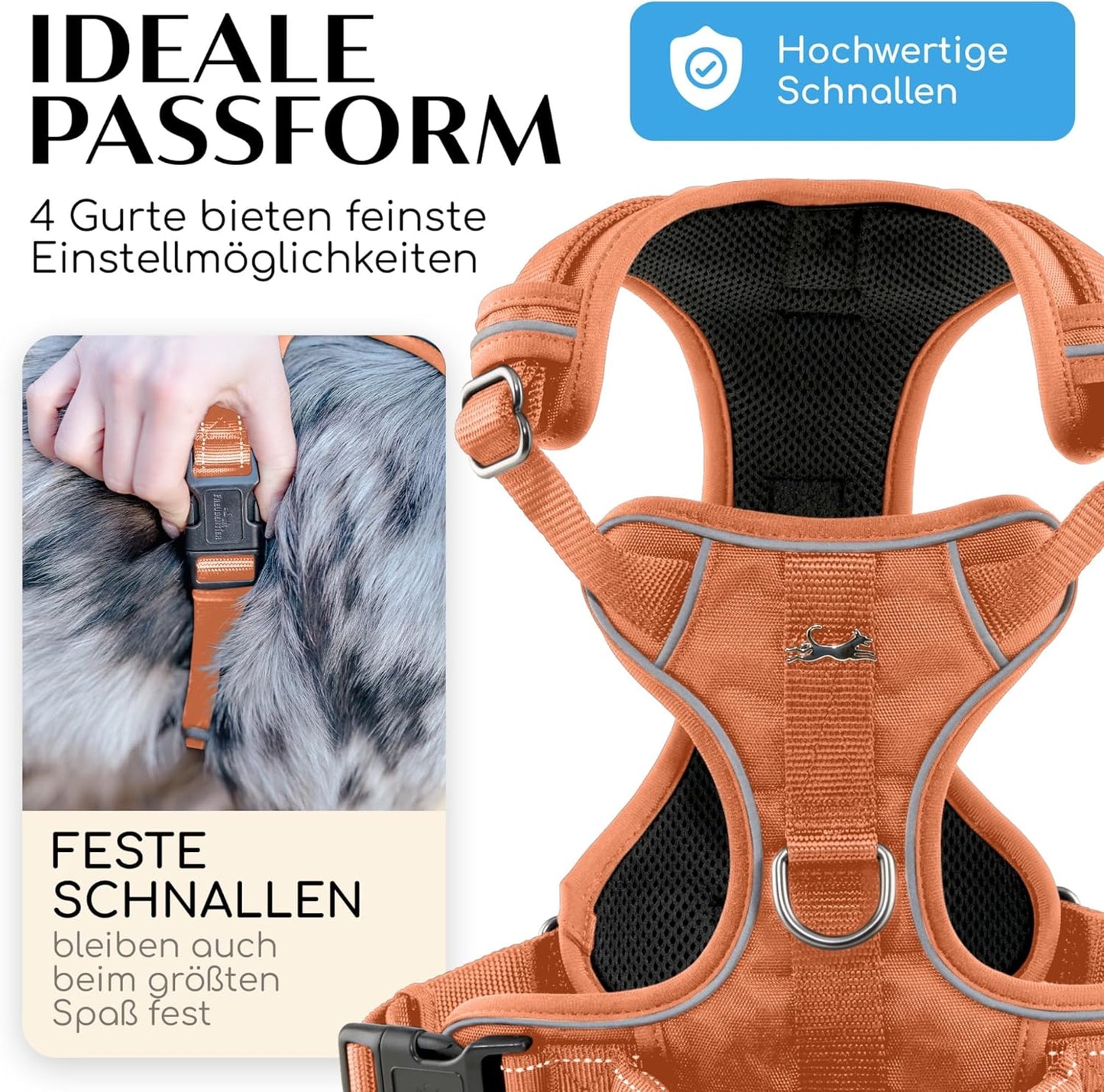 Hundegeschirr mit Polsterung, M Orange