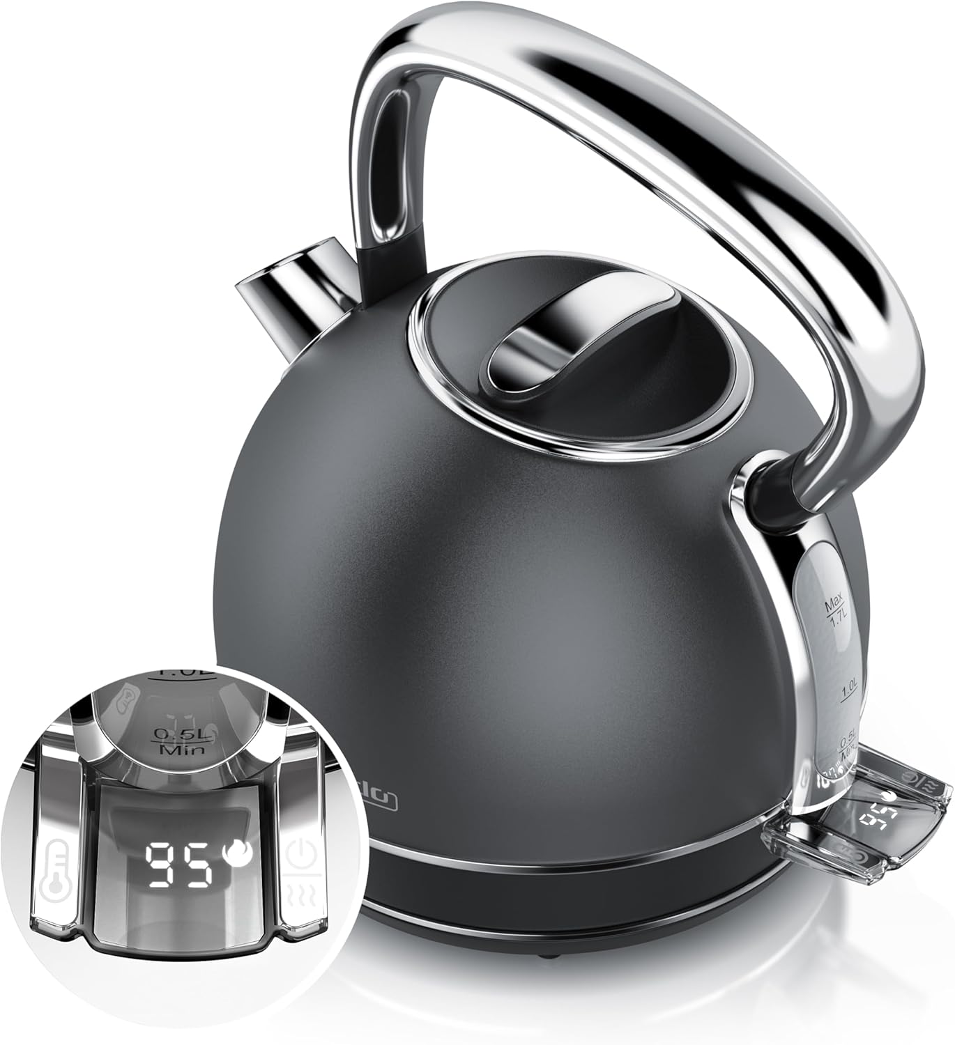 Vintage Wasserkocher mit Temperatureinstellung, B: Cool Grey