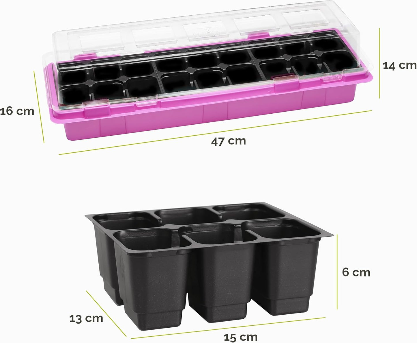 6-teiliges Anzuchtkasten-Set GD-0043, 47x16 cm Rosa, 6 Stück