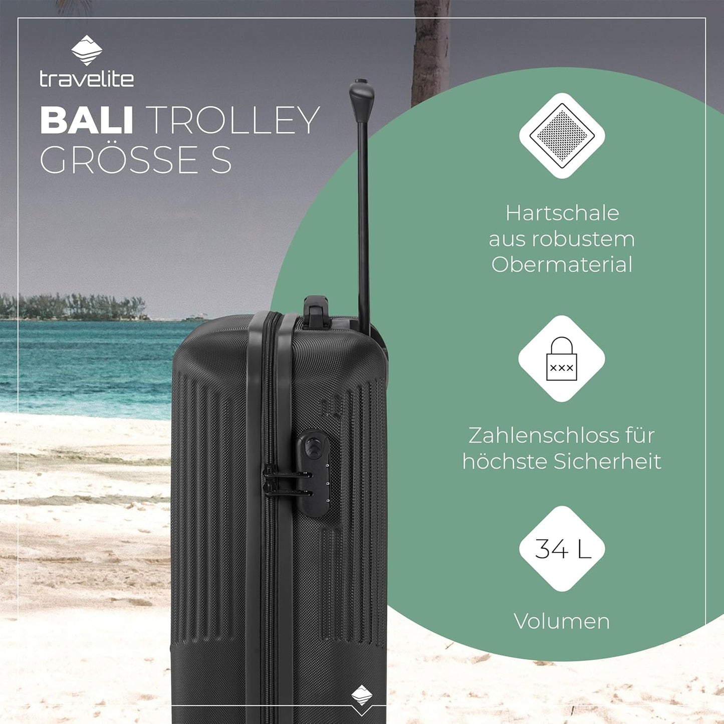 4-Rad Handgepäck Trolley, Trolley Handgepäck (55 cm) Schwarz