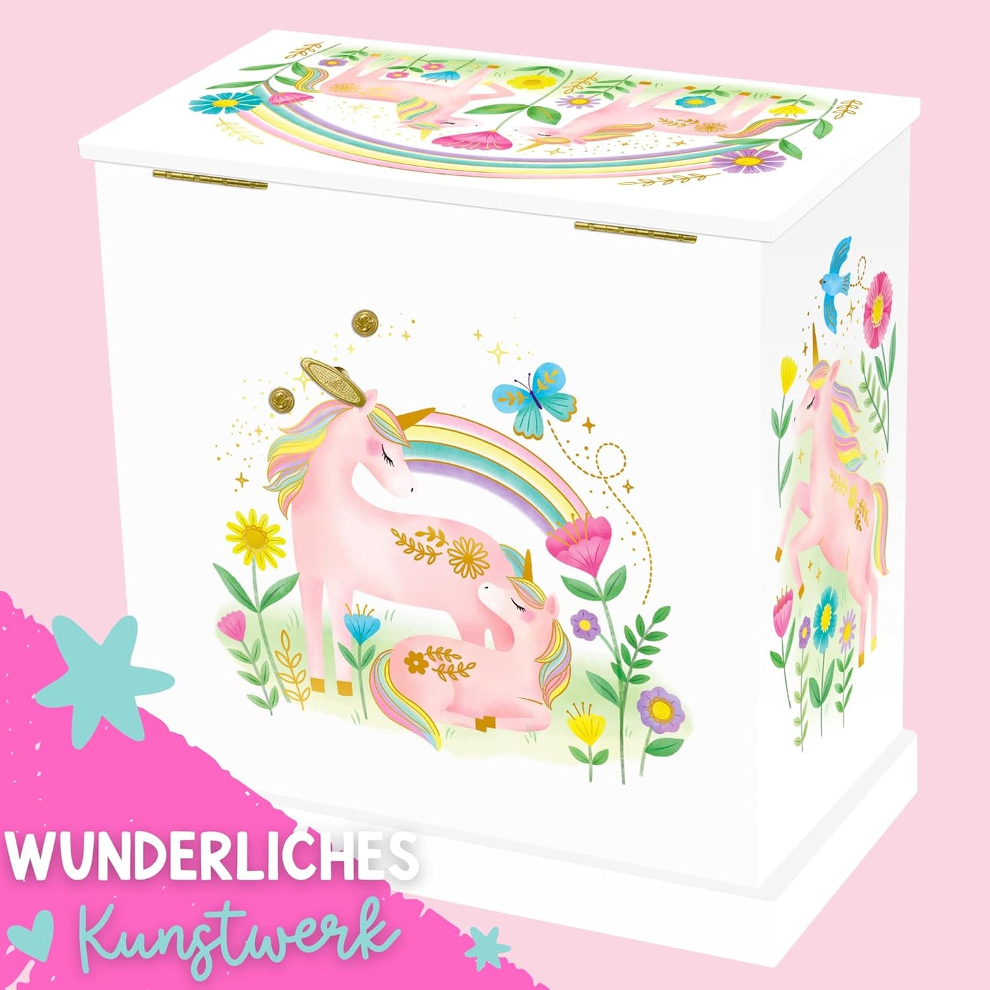 Schmuckkästchen mit Spieluhr, Blumen-Einhorn