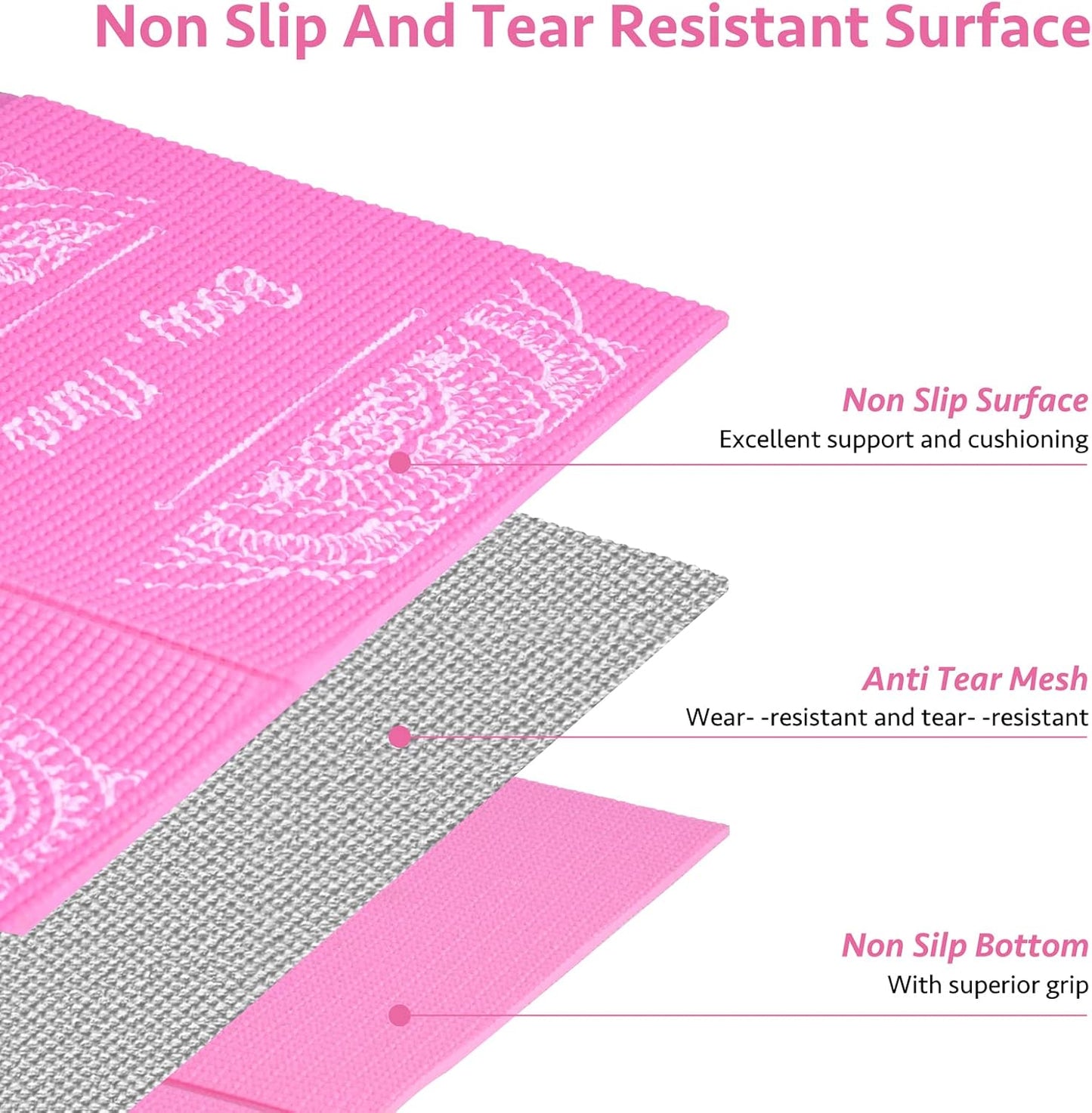 Faltbare Yogamatte mit Stretchband, Rosa