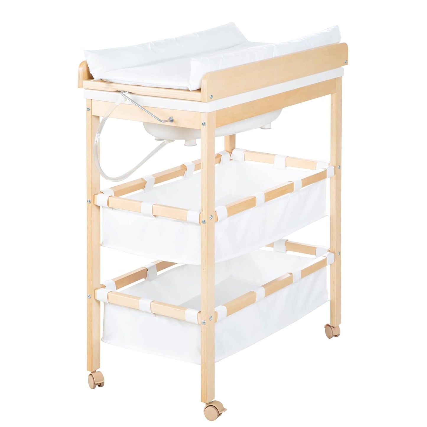 Bade-Wickel-Kombi mit integrierter Babywanne, Natur / Weiß - Klappbar