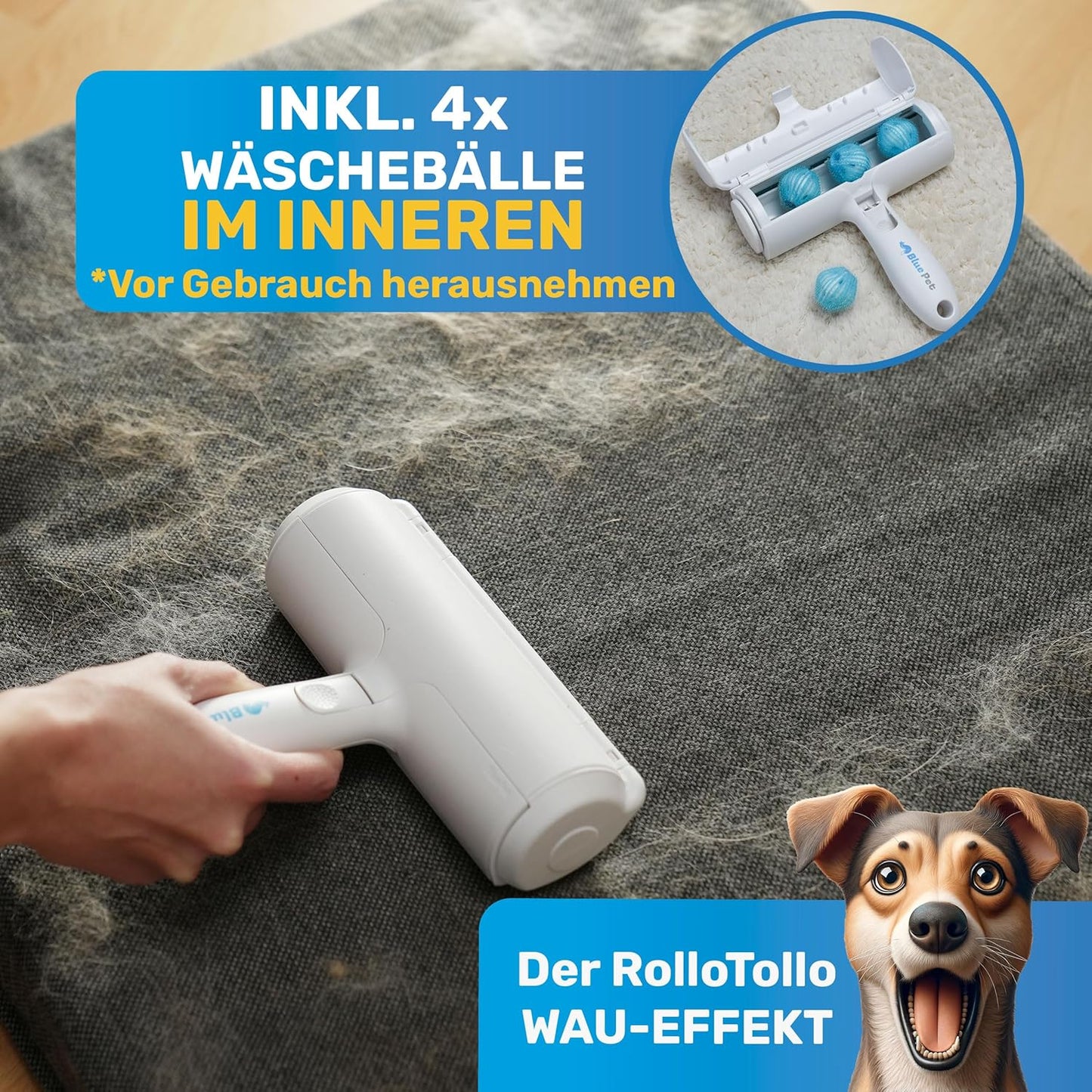 Tierhaarentfernerb mit 4 Wäschebällen, Weiss + 4x Wäschebälle