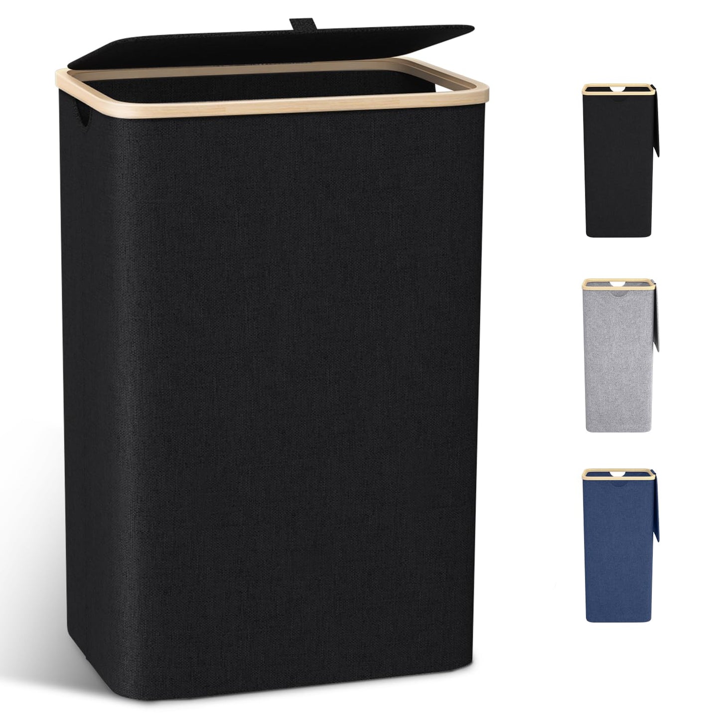 Wäschekorb mit Deckel, Schwarz-100l