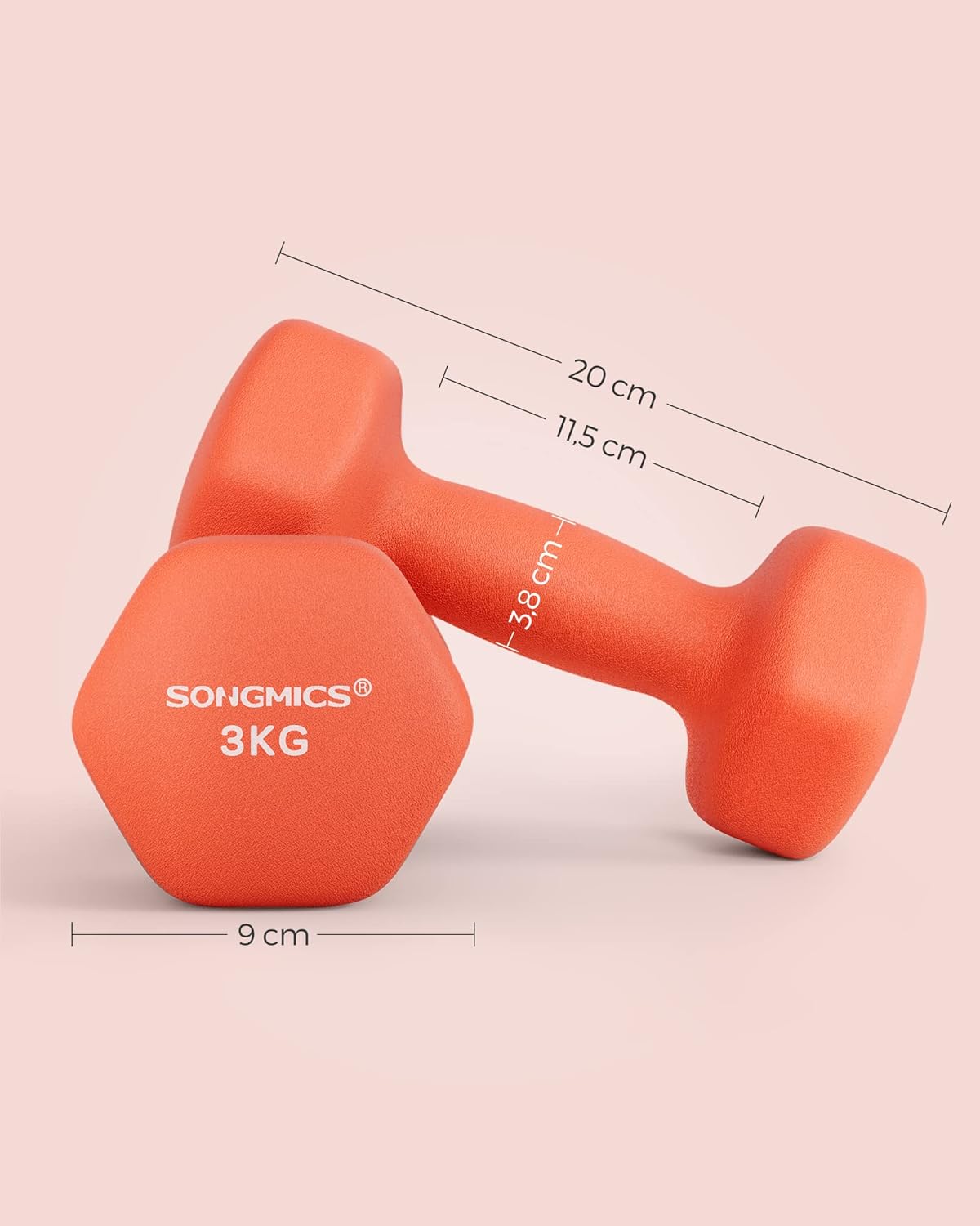 Hantelset für Krafttraining, 2 x 3 kg, papayaorange