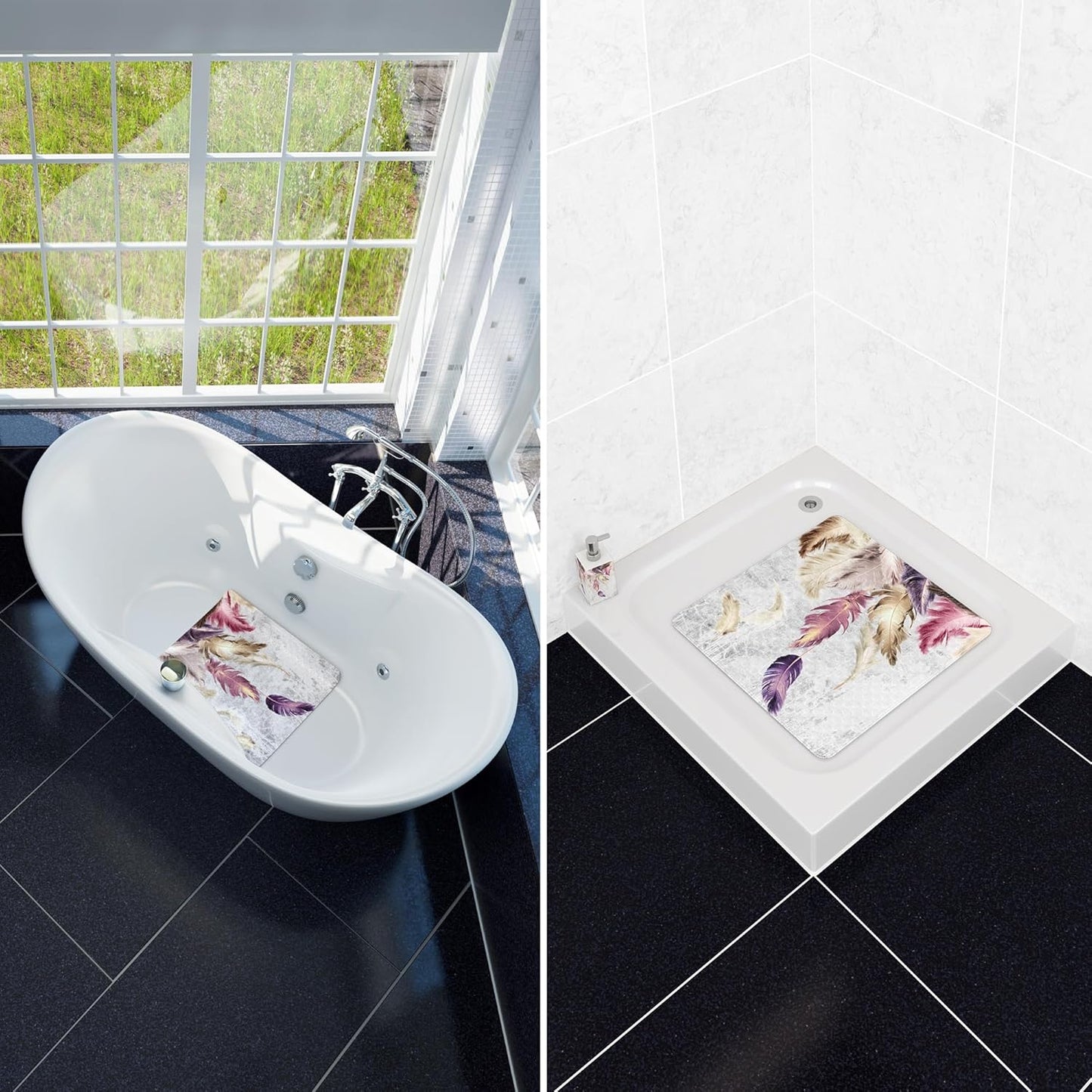 Rutschfeste Badematte für Dusche & Badewanne (53x53 cm), Federn