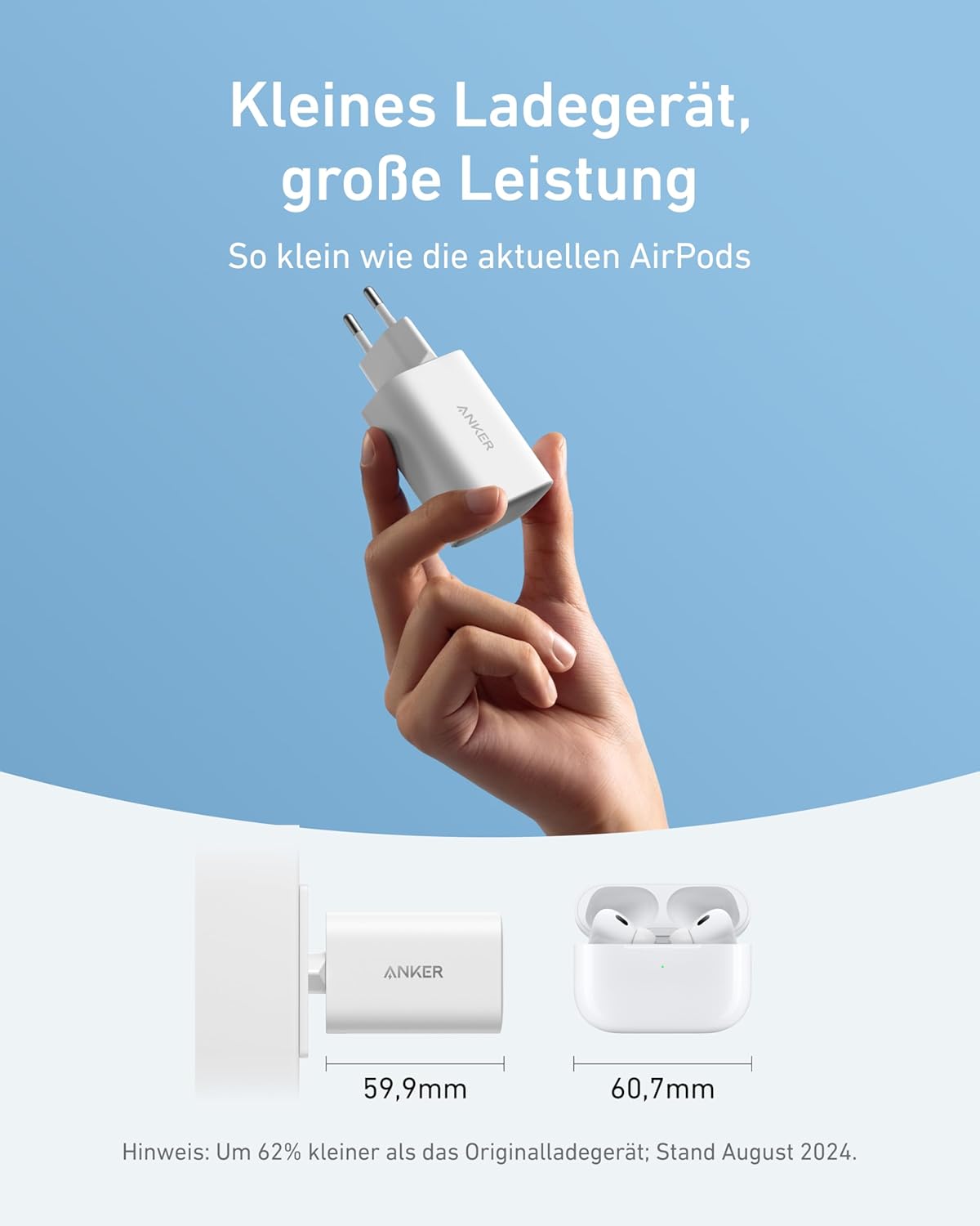 Nano USB-C Ladegerät mit 1,8m Kabel, Schwarz