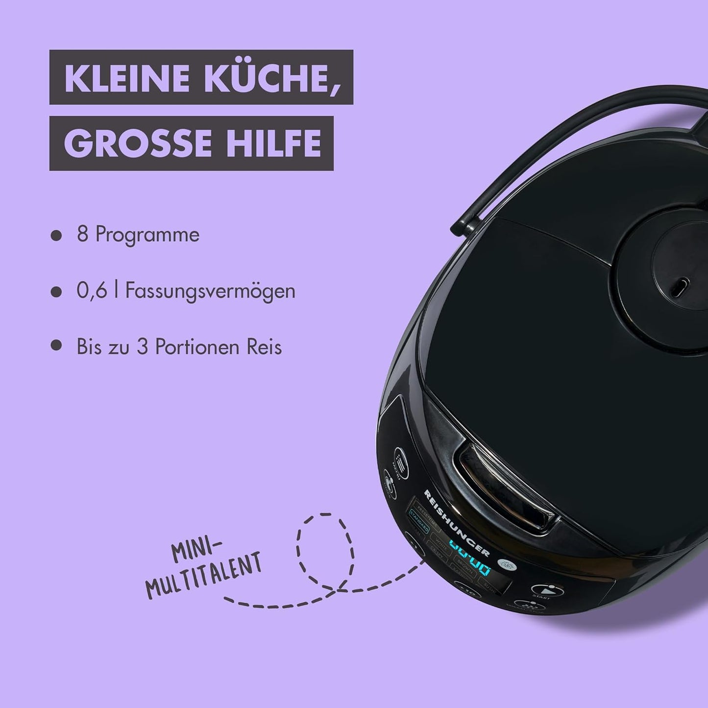 Digitaler Reiskocher inkl. 11-teiliges Starterset, Schwarz