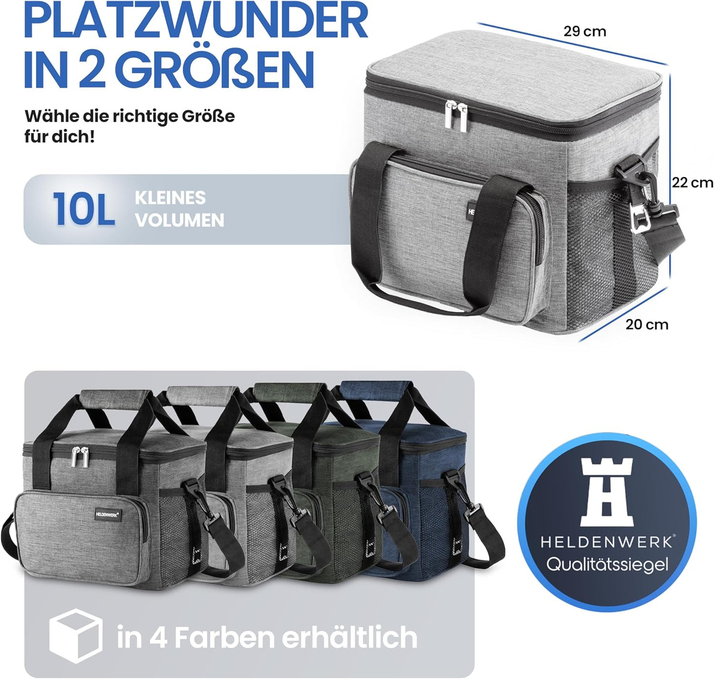 Faltbare Kühltasche mit Flaschenöfffner, wasserdicht & auslaufsicher, 10L (L29 x B20 x H22 cm) Hellgrau