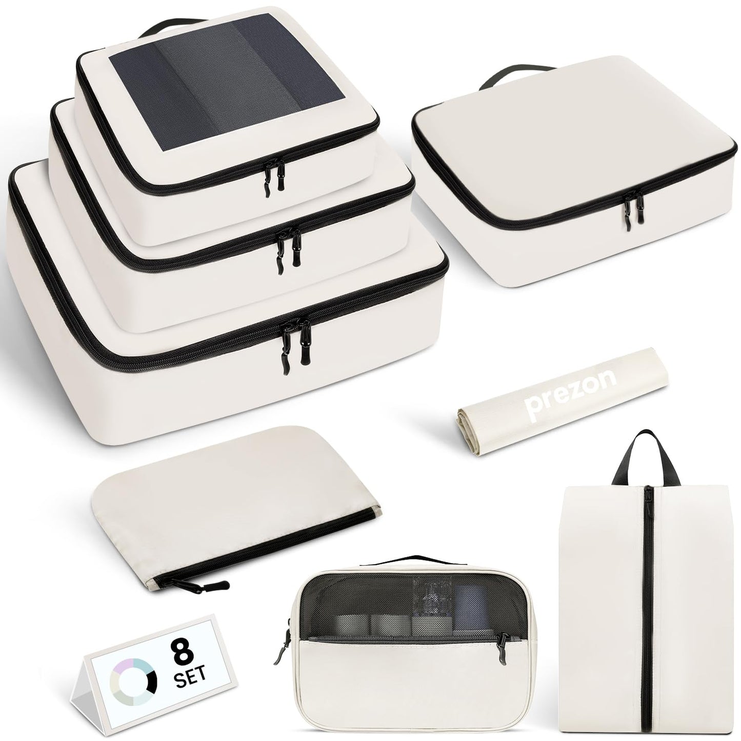 8er-Set Packing Cubes für Koffer, Cream