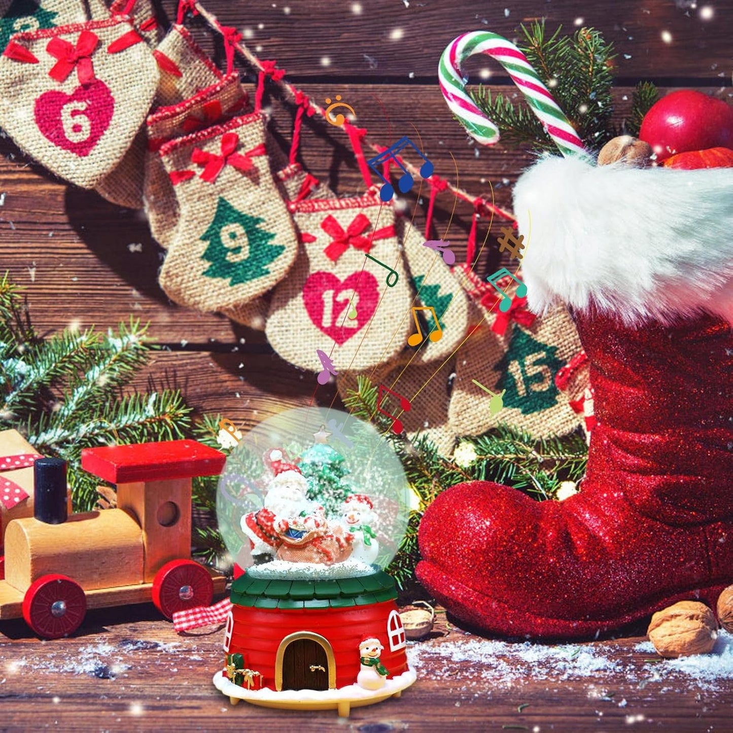 Schneekugel mit Spieluhr und Farbwechsel-Effekten, 2022 Christmas Music Box A