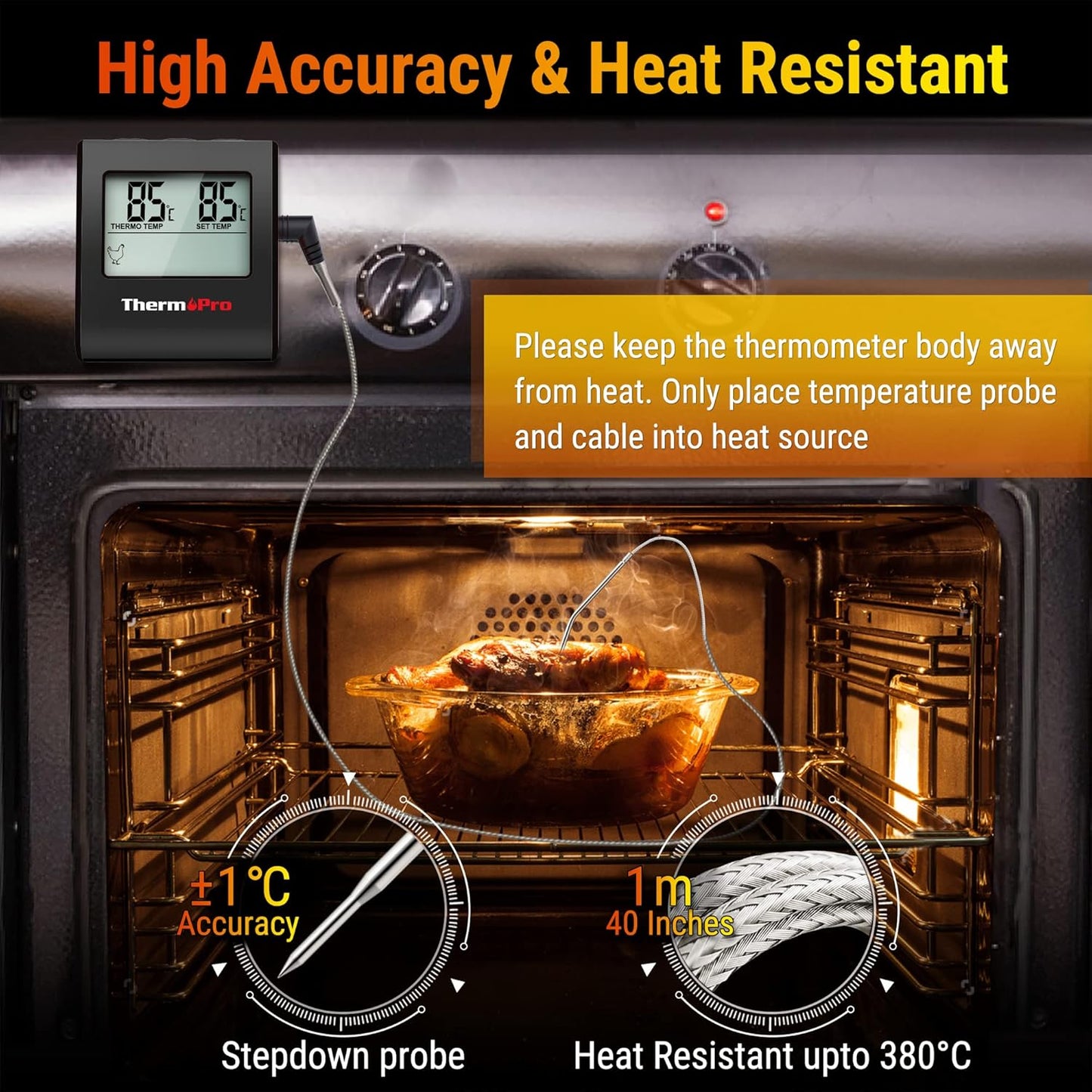 TP16 Fleischthermometer mit Timer für BBQ und Grill, Schwarz
