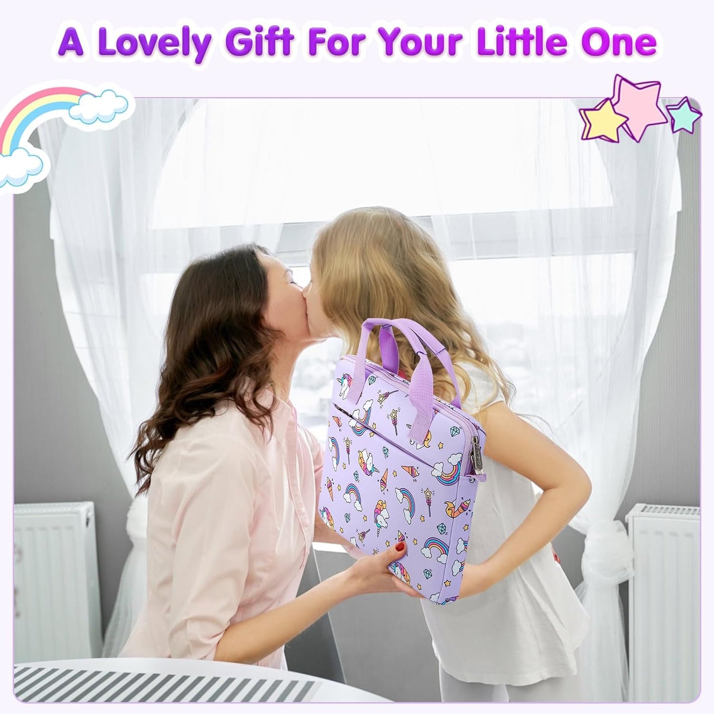 Kinder-Tablet-Tasche mit Schultergurt, Lila Einhorn
