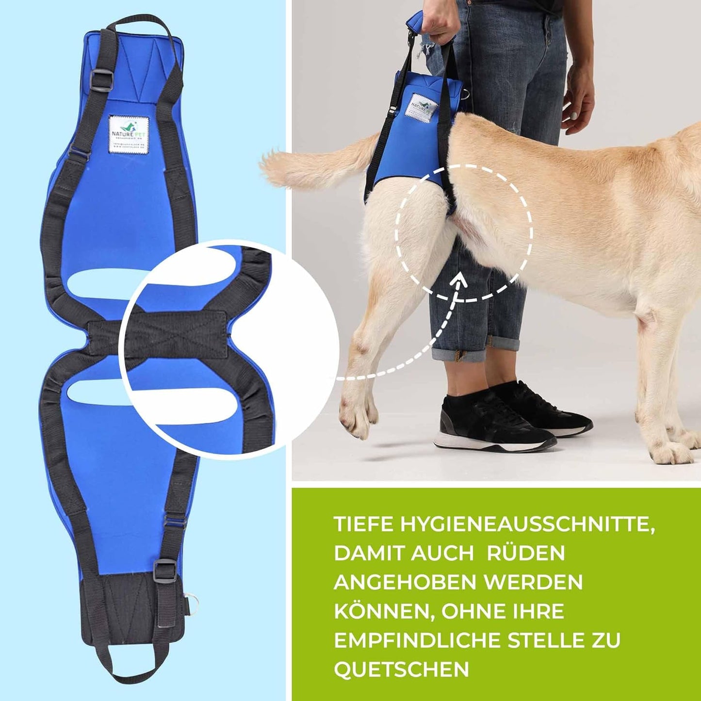 Tragehilfe für Hunde hinten (XXL), XXL Blau