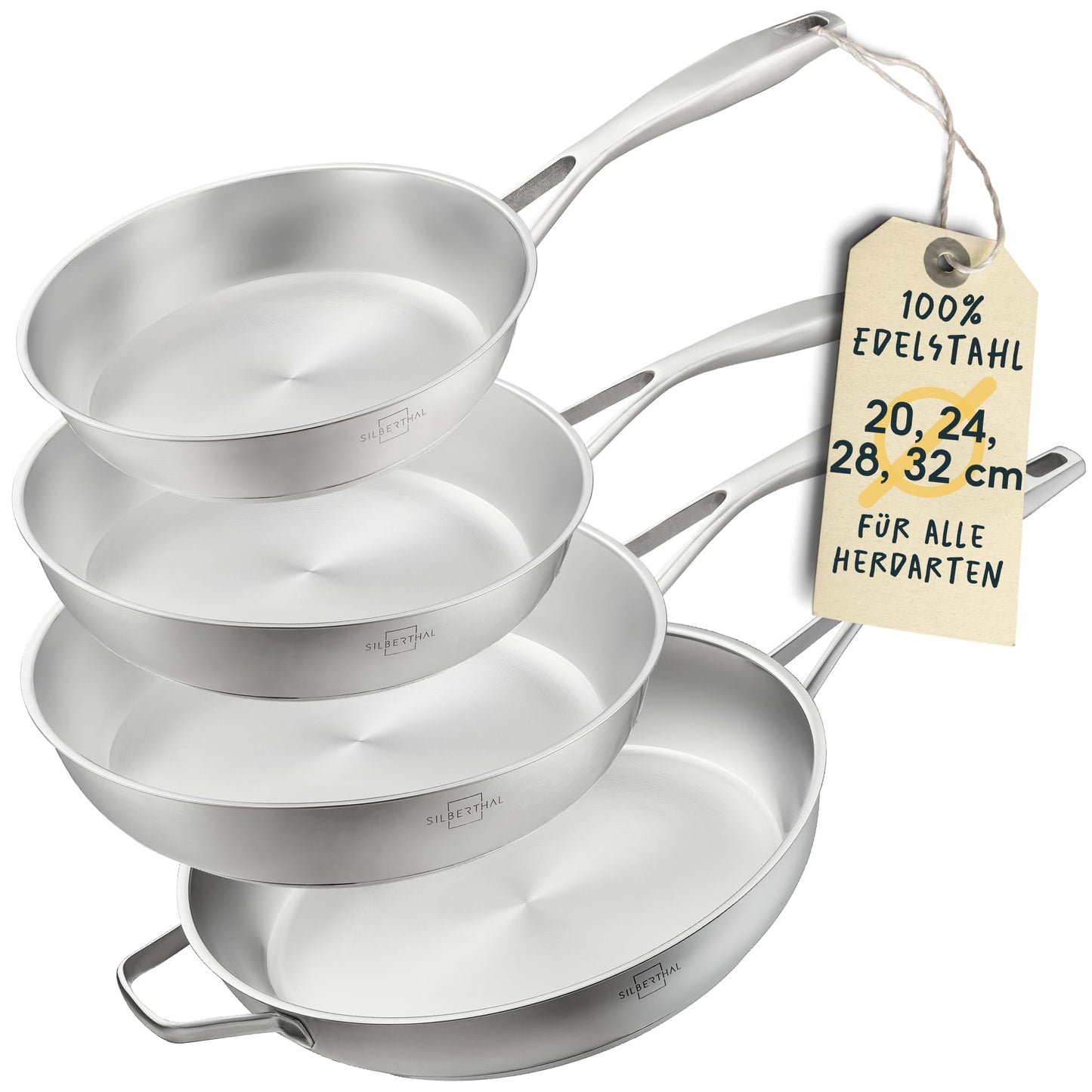 4-teiliges unbeschichtetes Pfannen-Set, Unbeschichtet 4er Set | 20, 24, 28 + 32cm