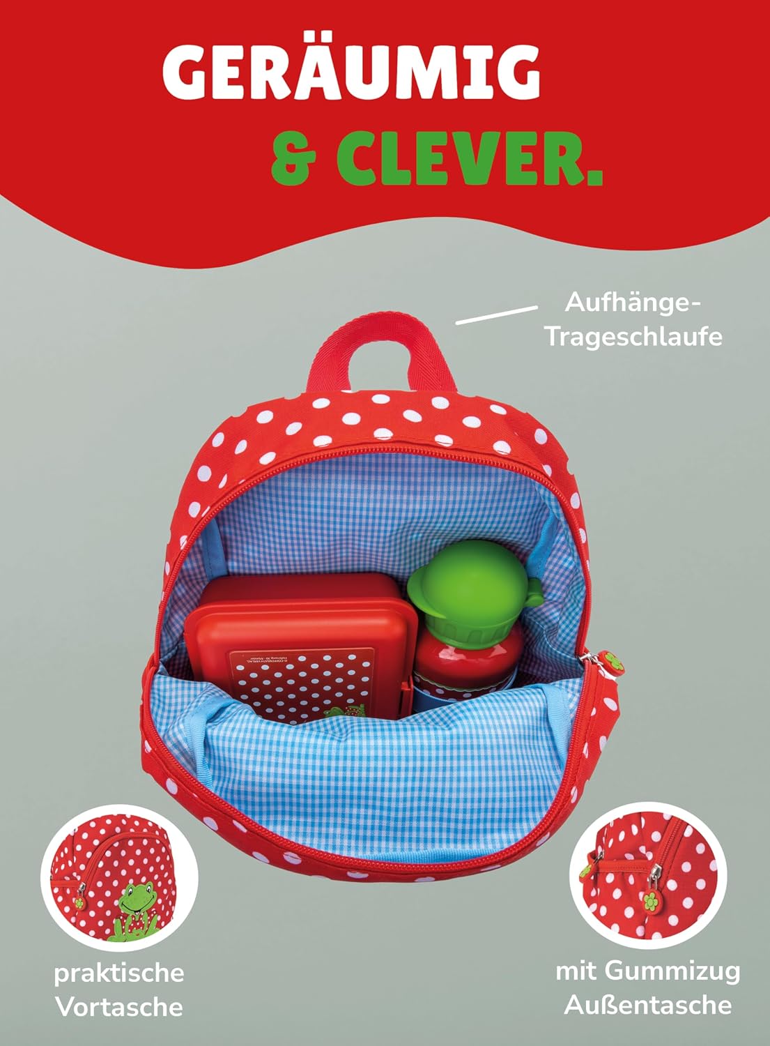 4-teiliges Kindergartenrucksack-Set, Frosch - Rot Rucksack-Set