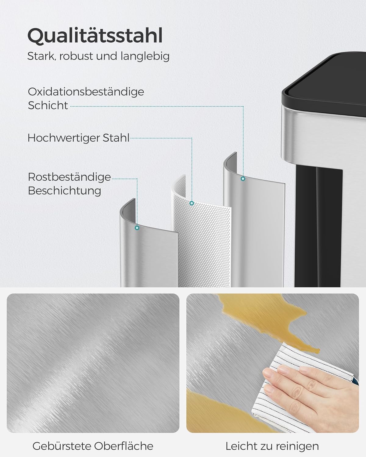 Hängender Küchen-Komposteimer mit Deckel, metallisches Silber