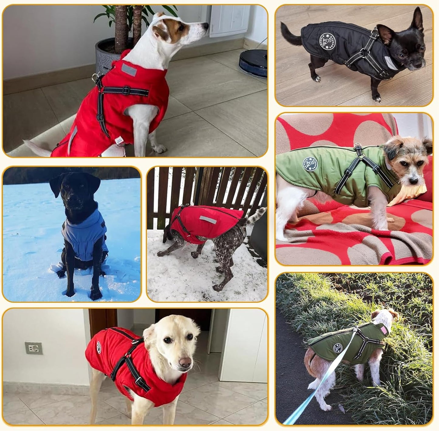 Winterhundemantel Wasserdicht mit Bauchschutz und Geschirr, S Rot